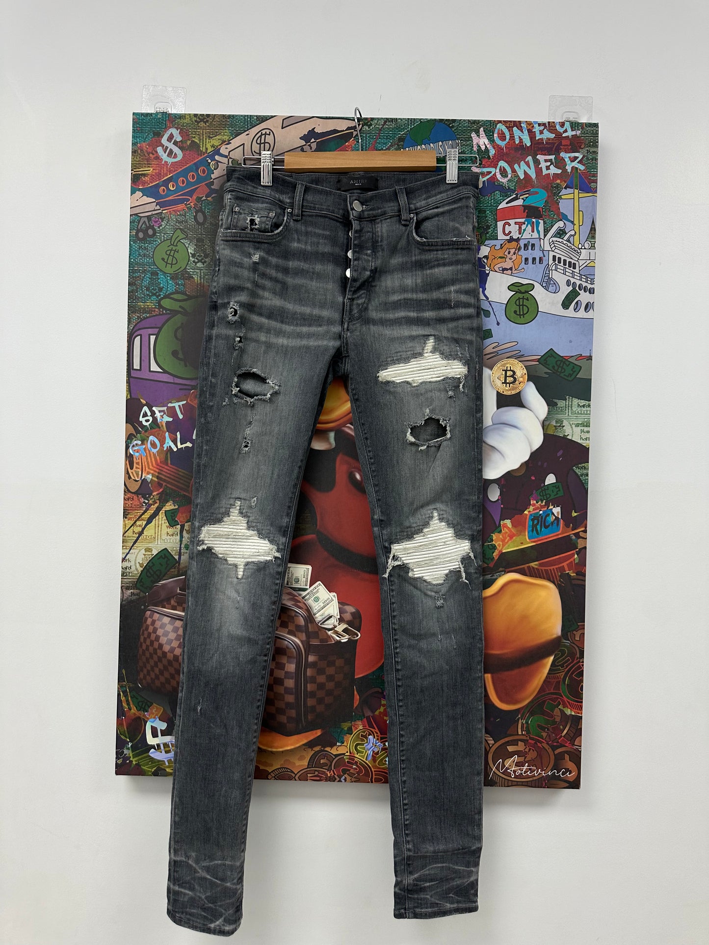 Amiri Jeans MX1 Playboy Grey White Patch  Used 31