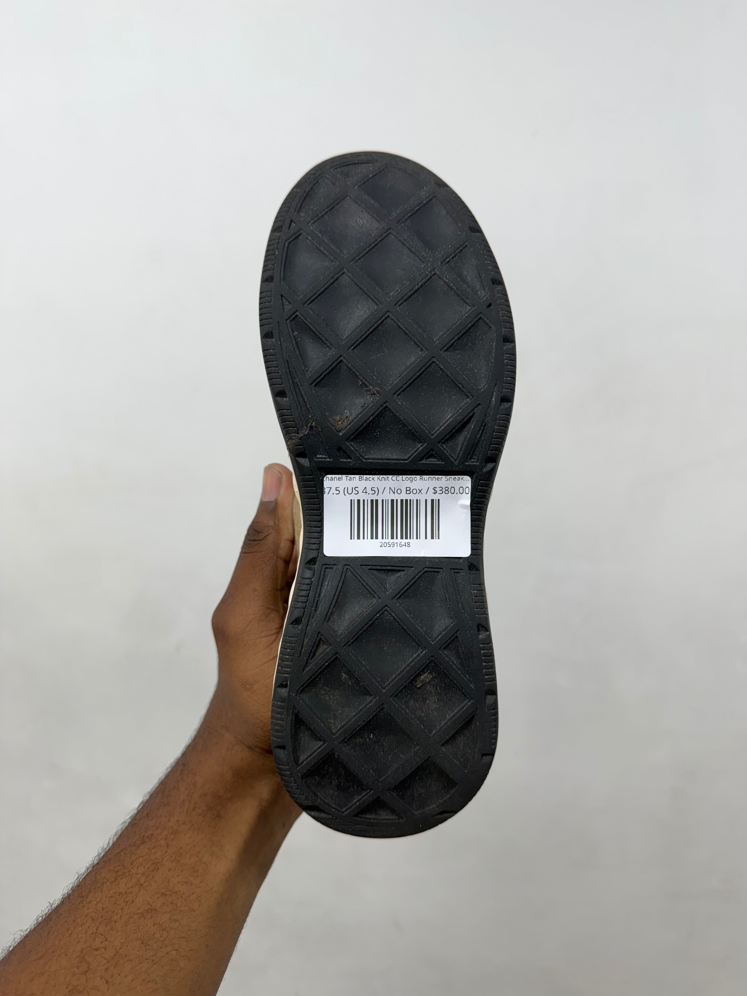 Chanel Tan Black Knit CC Logo Runner Sneakers