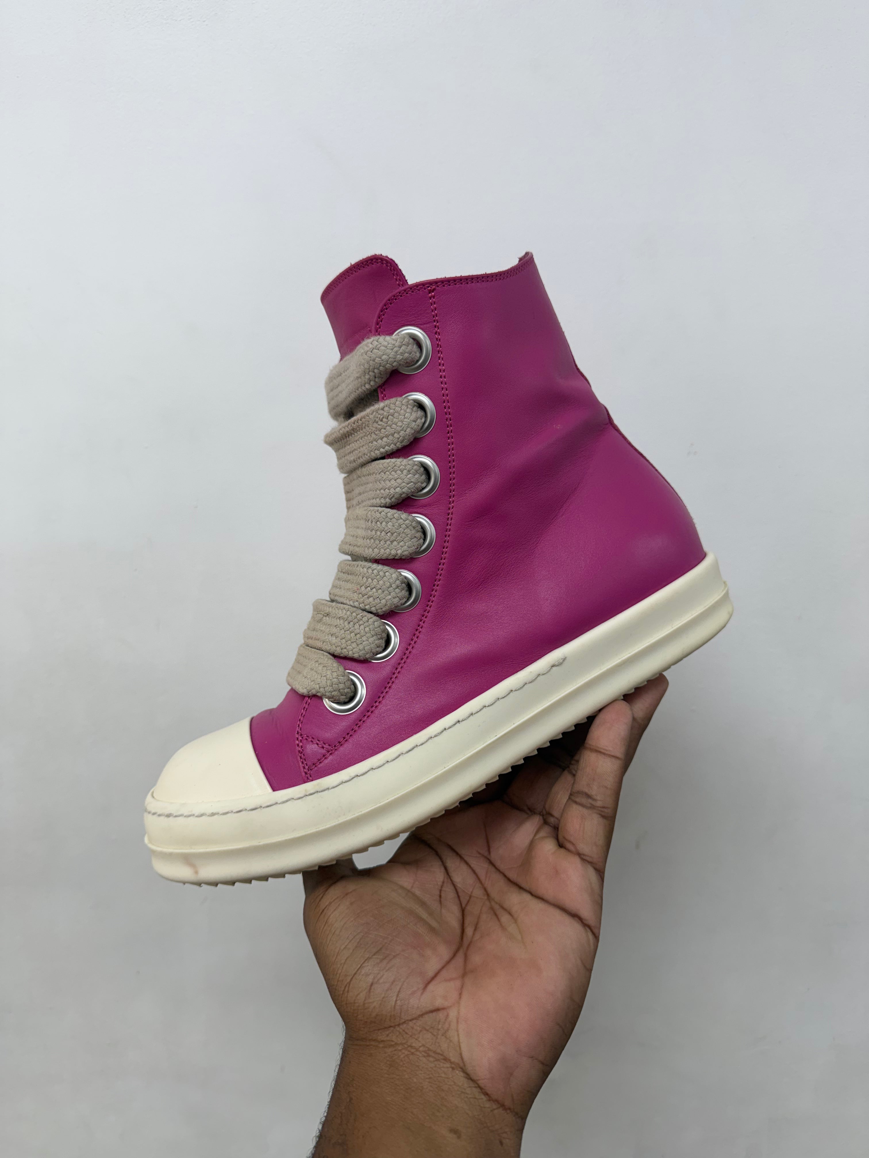 Rick Owens Hot Pink 'Mainline' Jumbo Lace Ramone High Sneakers