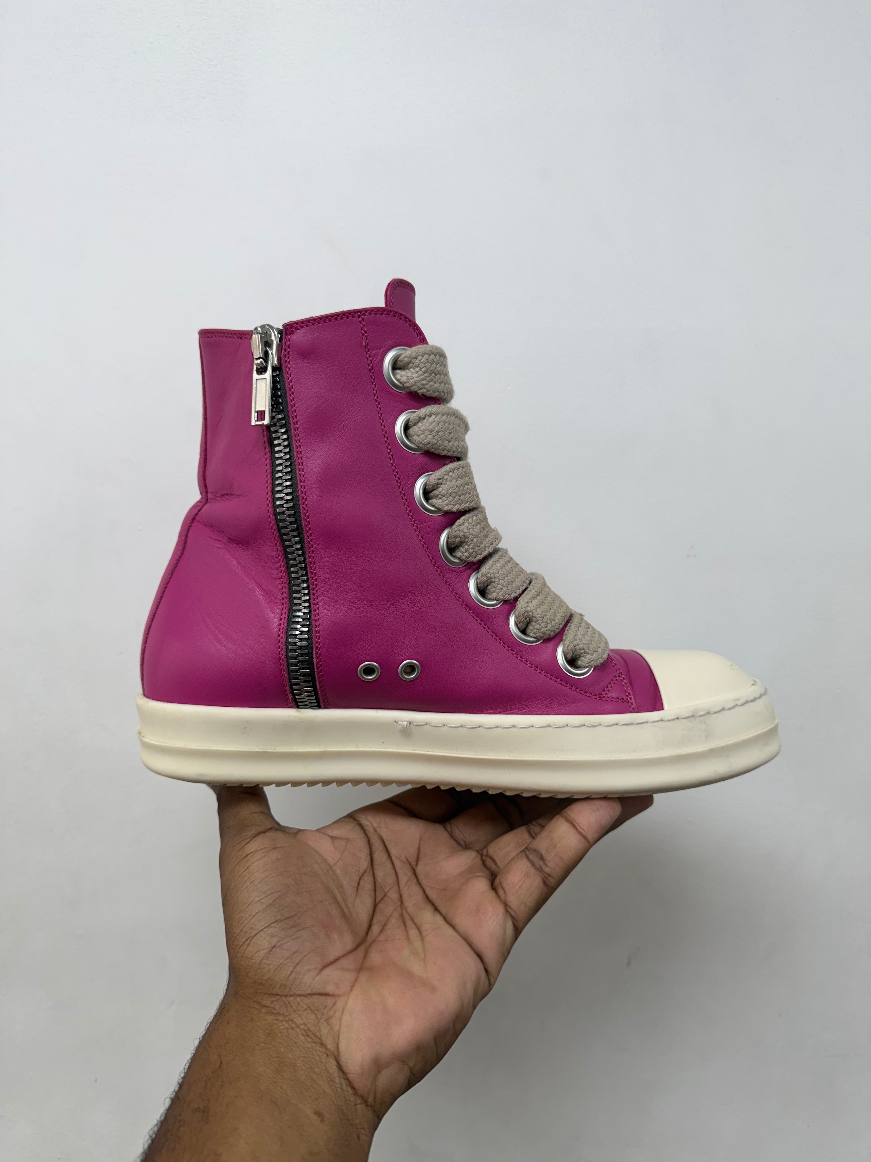 Rick Owens Hot Pink 'Mainline' Jumbo Lace Ramone High Sneakers