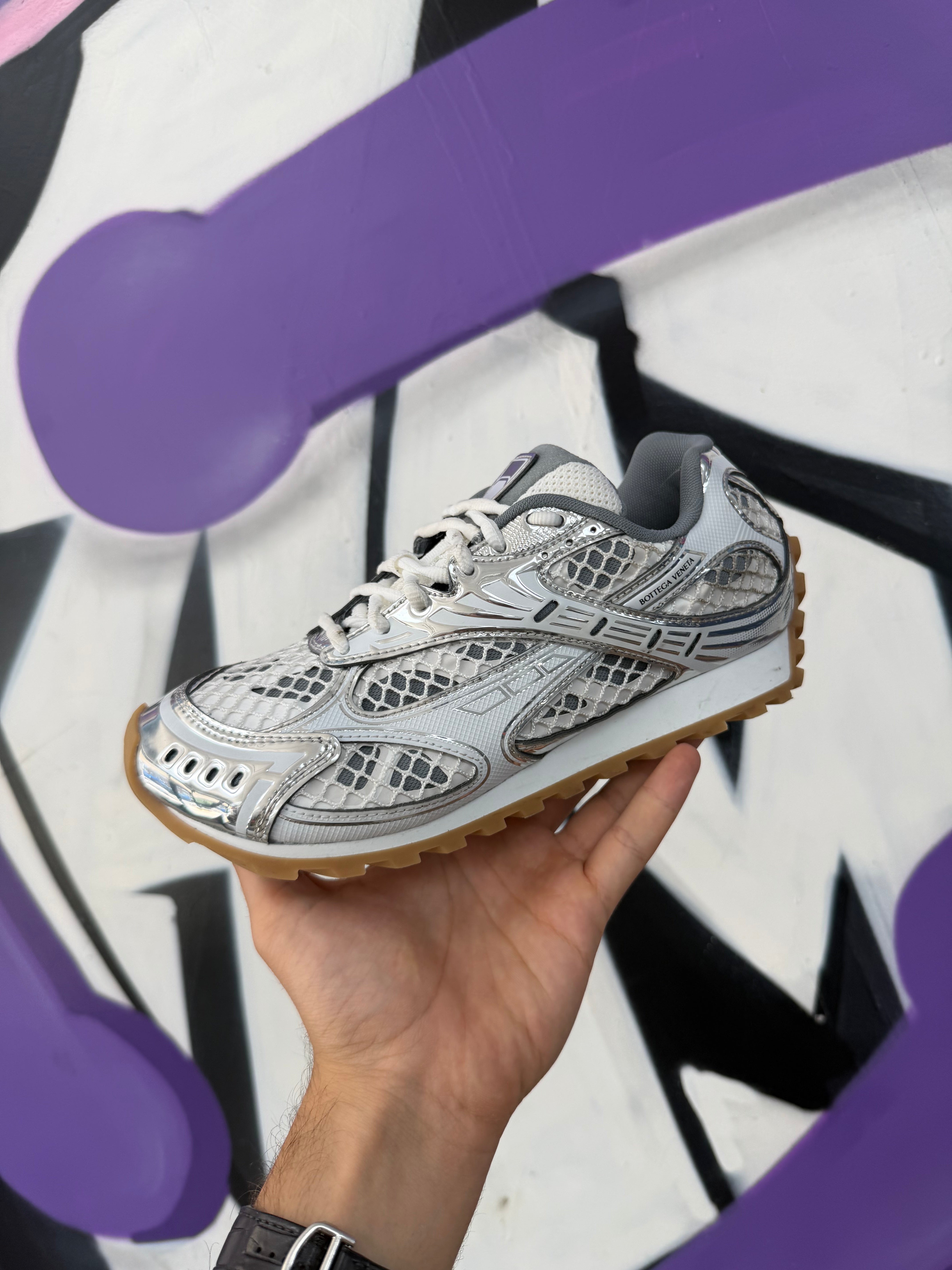 Bottega Veneta White Silver Sneakers