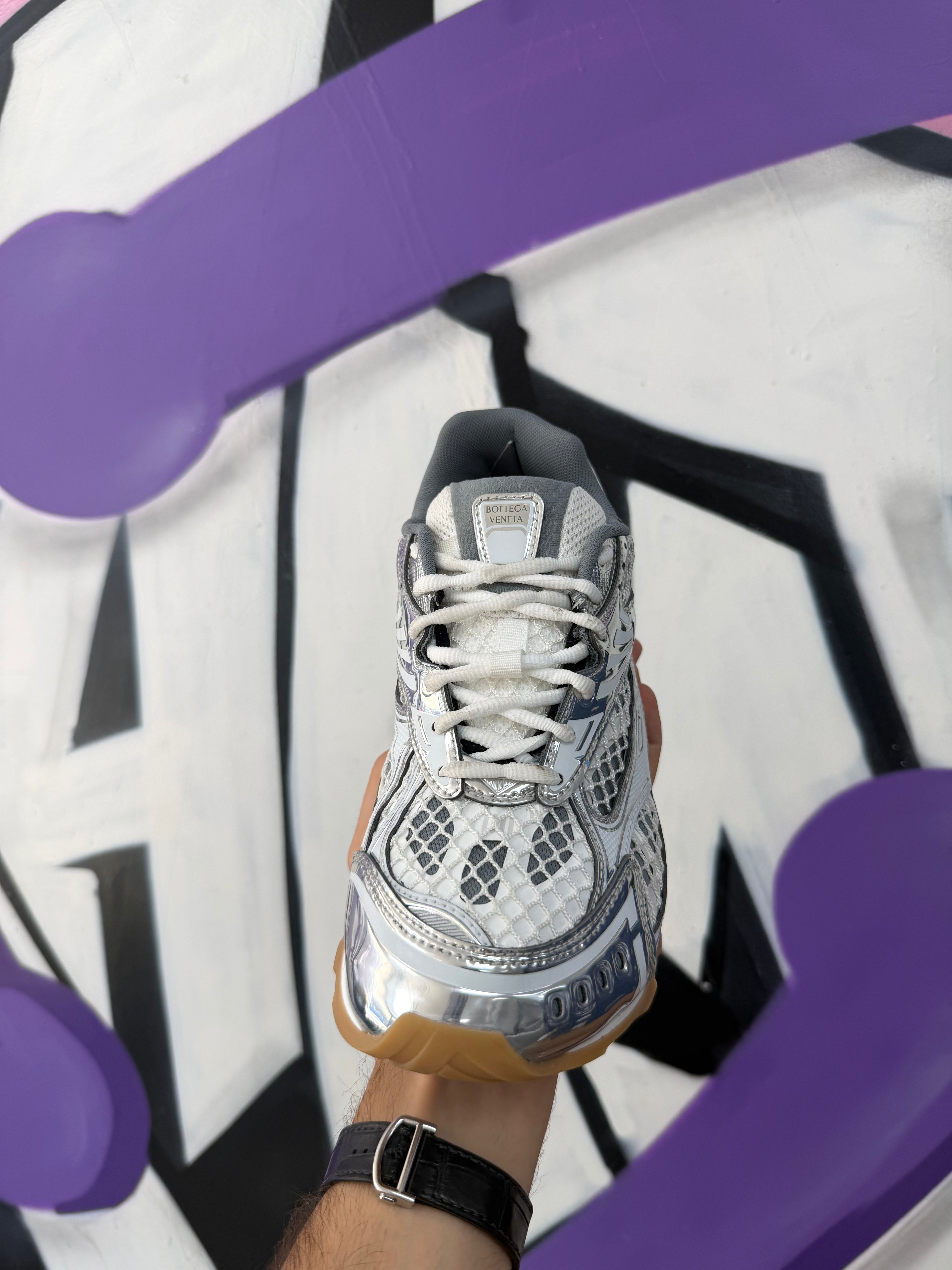 Bottega Veneta White Silver Sneakers