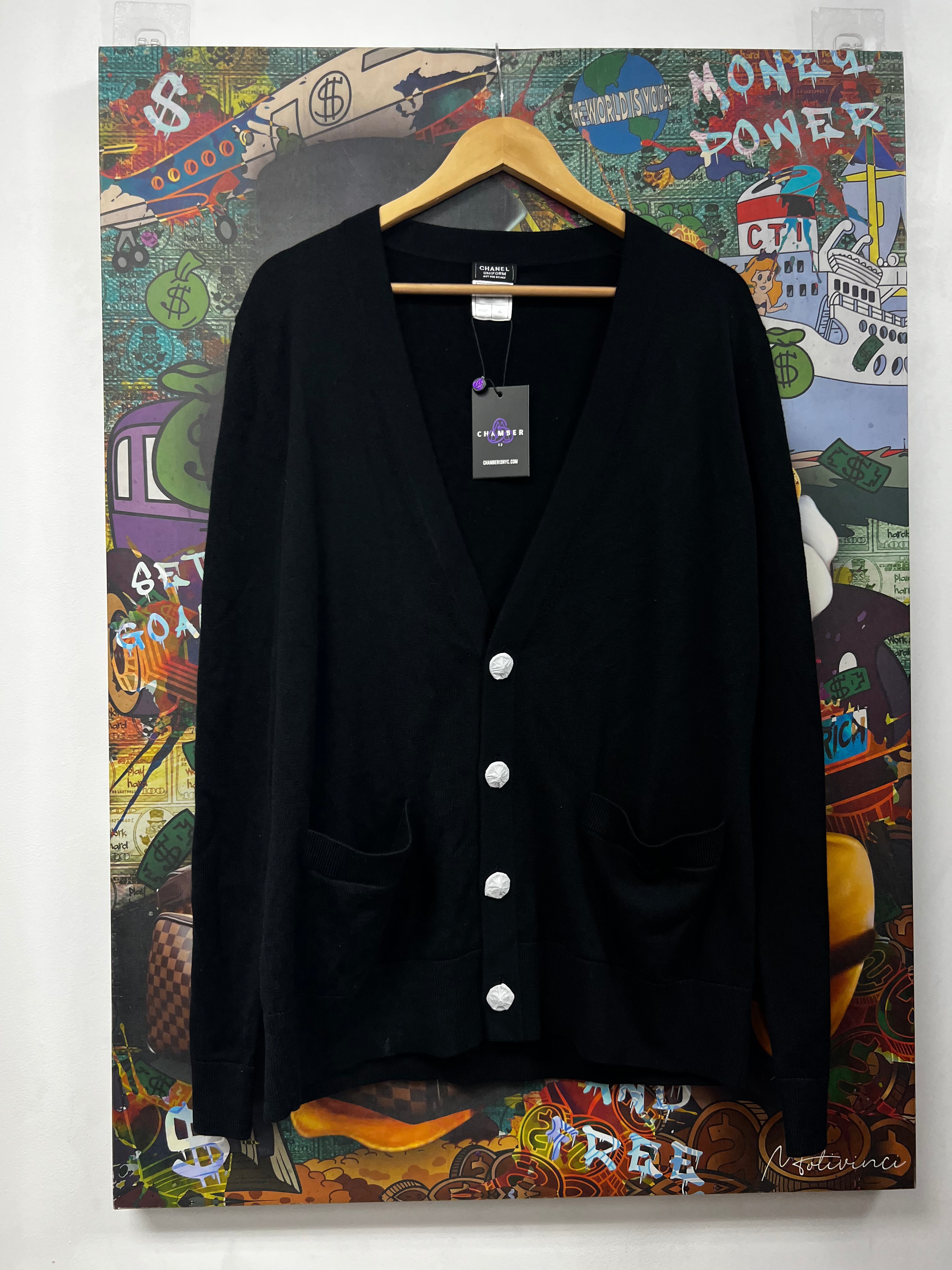 Chanel Black Uniform Button Up Cardigan