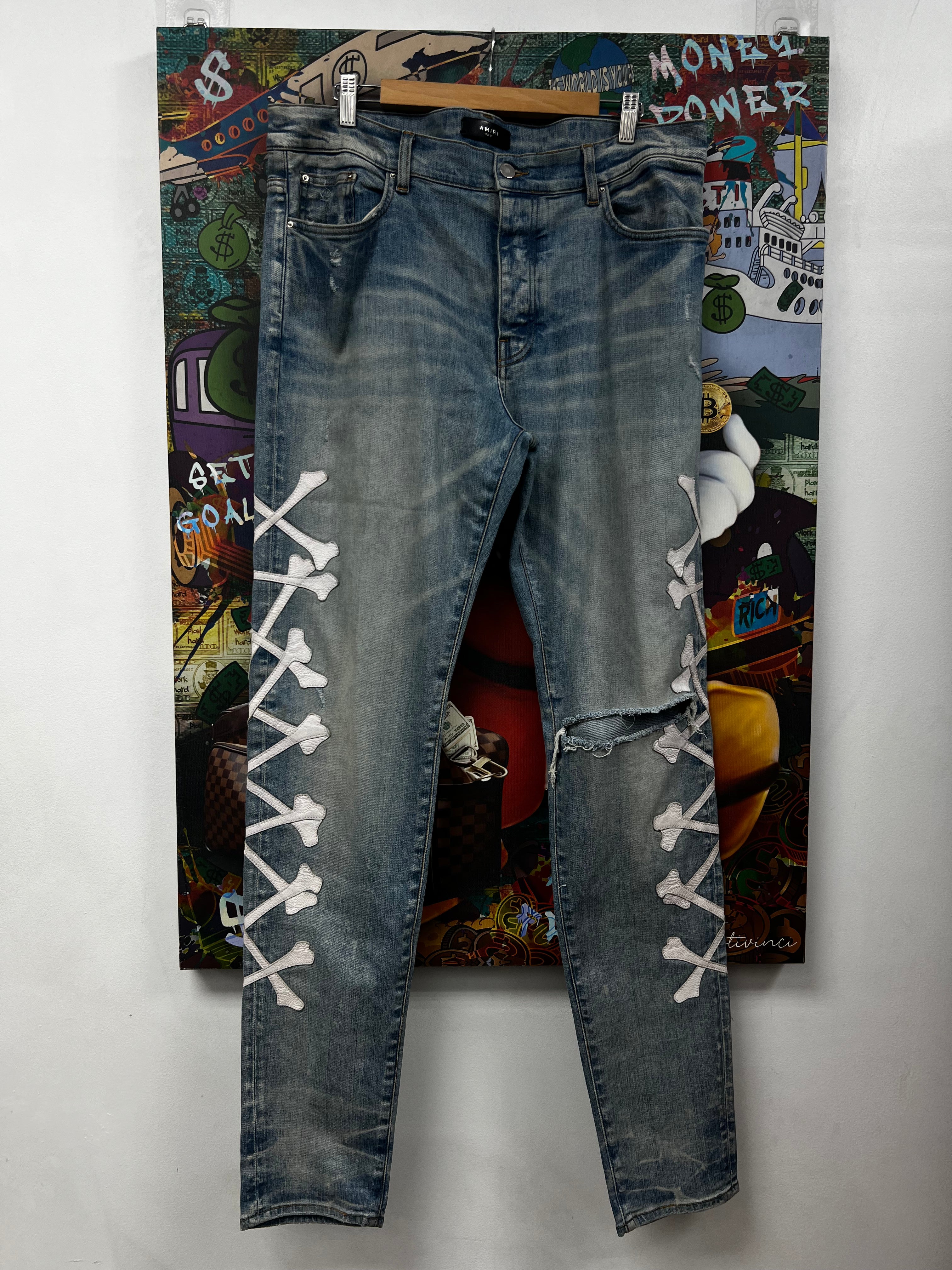 Amiri Light Wash White Bones Jeans