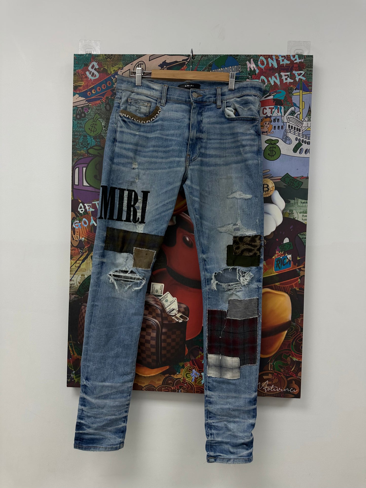 Amiri Jeans Light Wash Grunch Patchwork Used 34