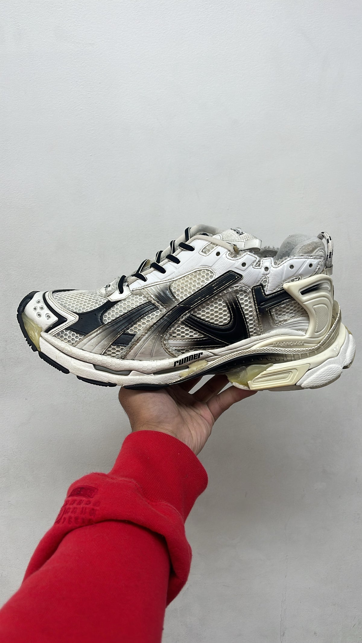 Balenciaga White Black Distressed Runner Sneakers