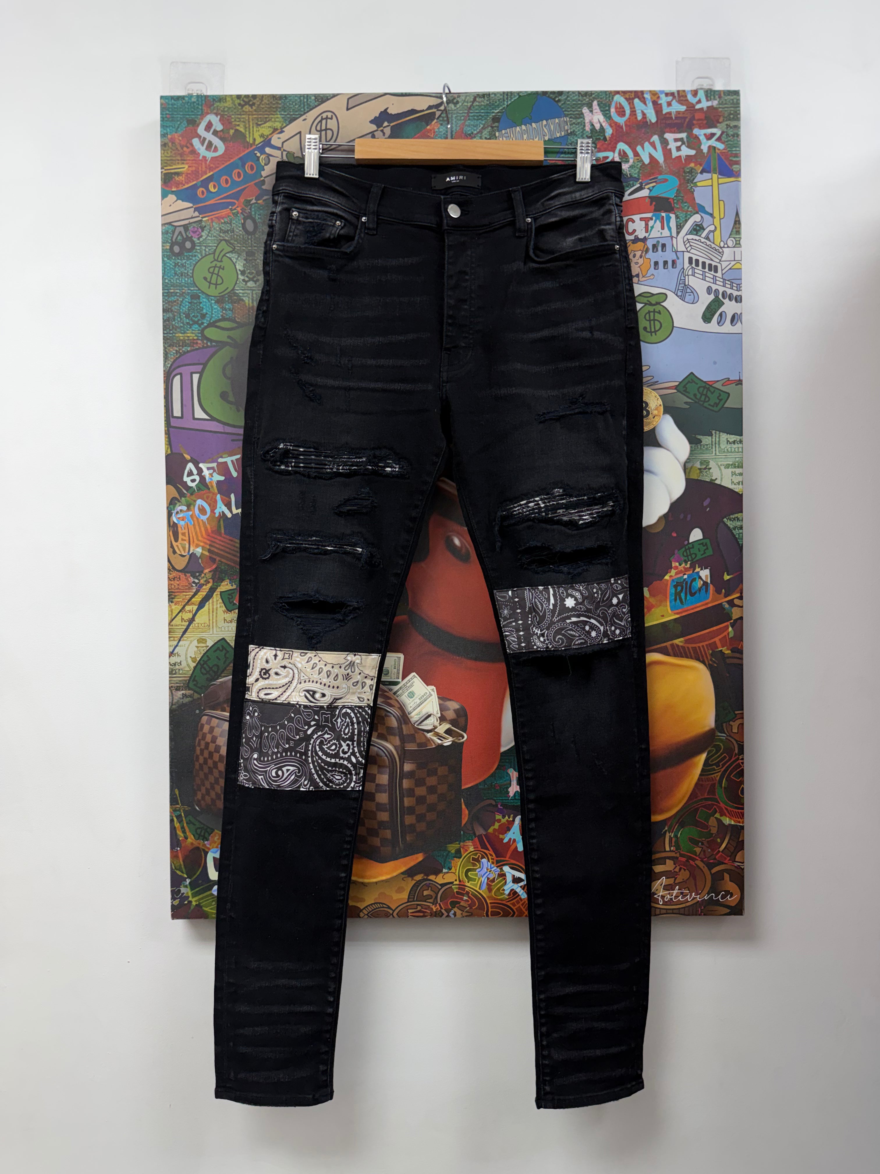 Amiri Black Bandana Patchwork Jeans