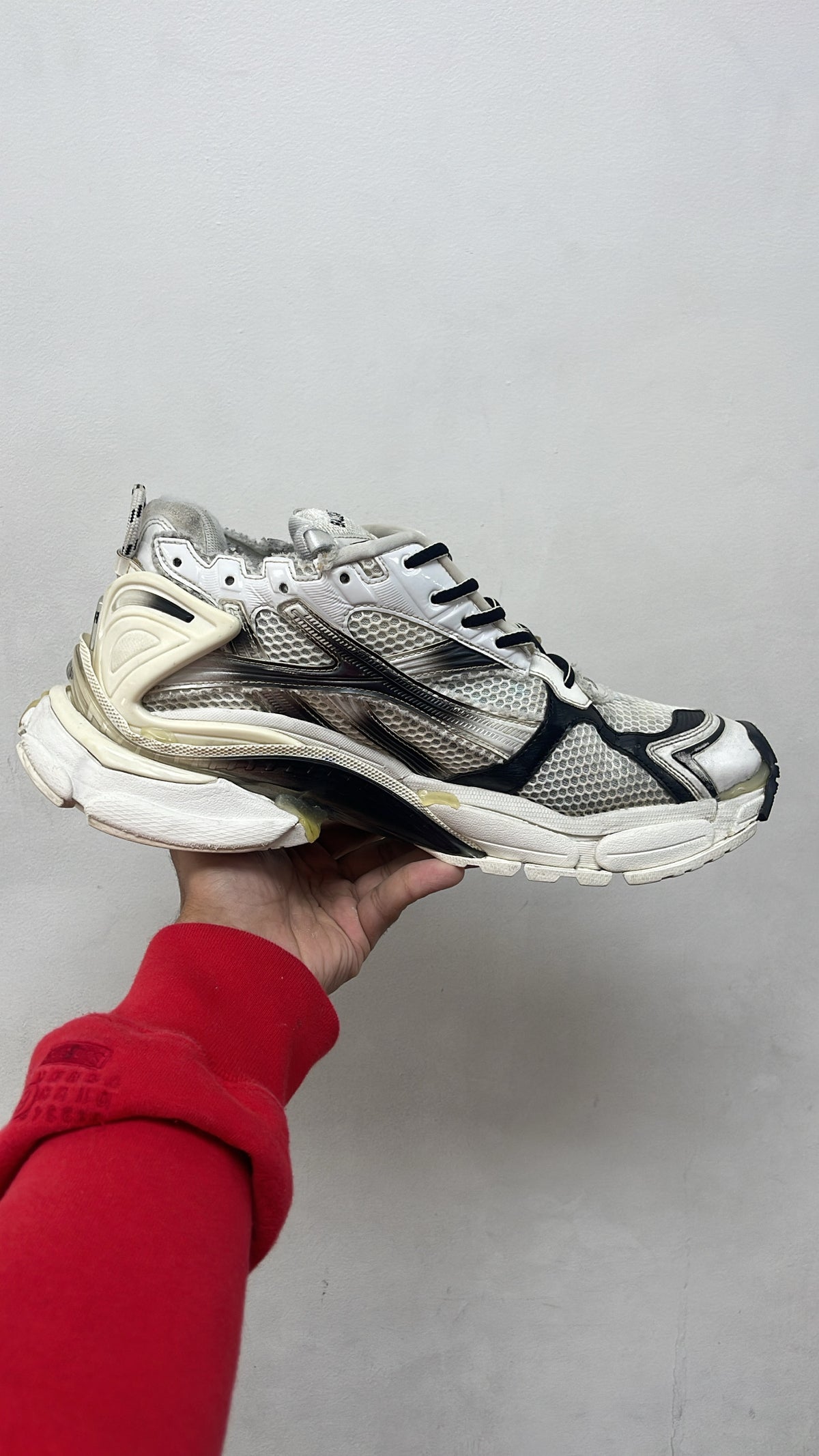 Balenciaga White Black Distressed Runner Sneakers