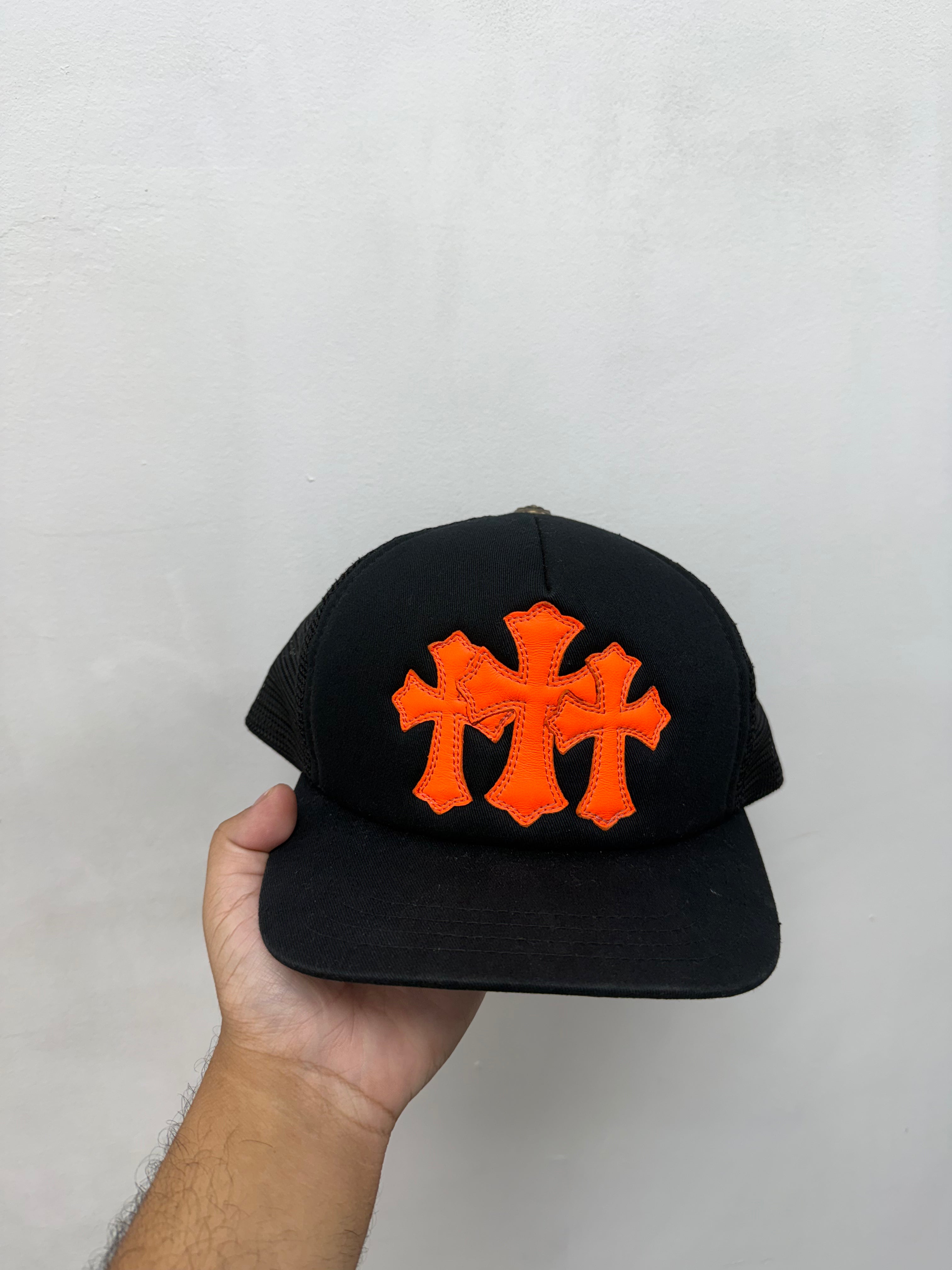 Chrome Hearts Black Orange Cemetery Trucker Hat
