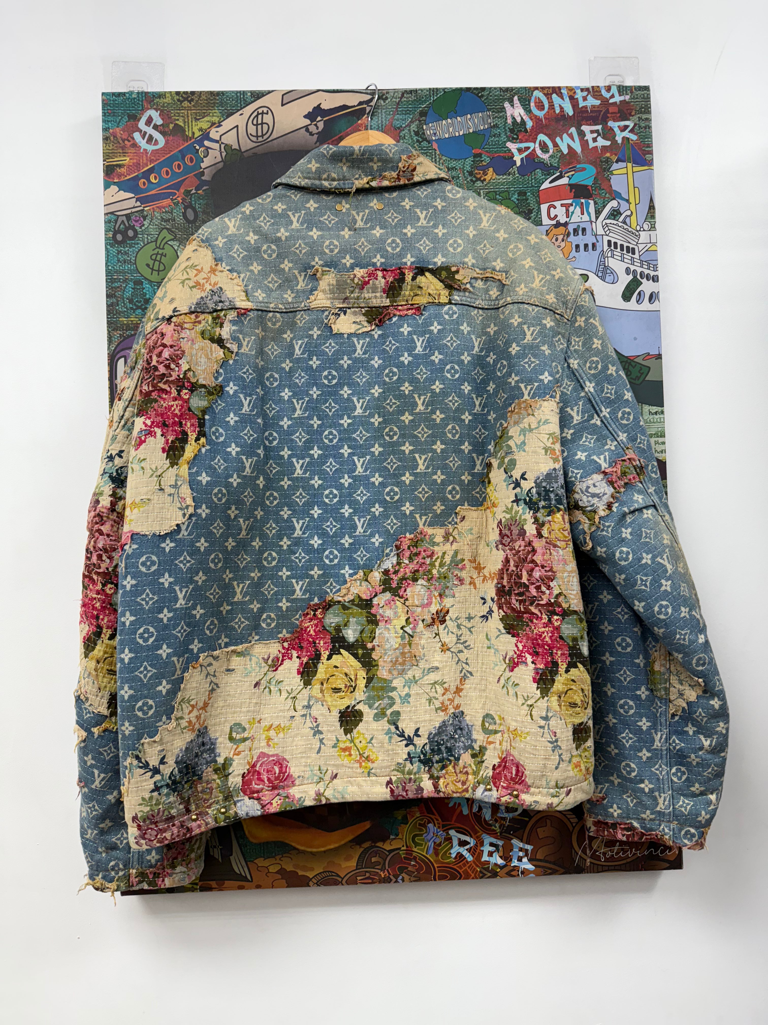 Louis Vuitton Light Wash Denim Floral Destroyed Quilted (58) Jacket