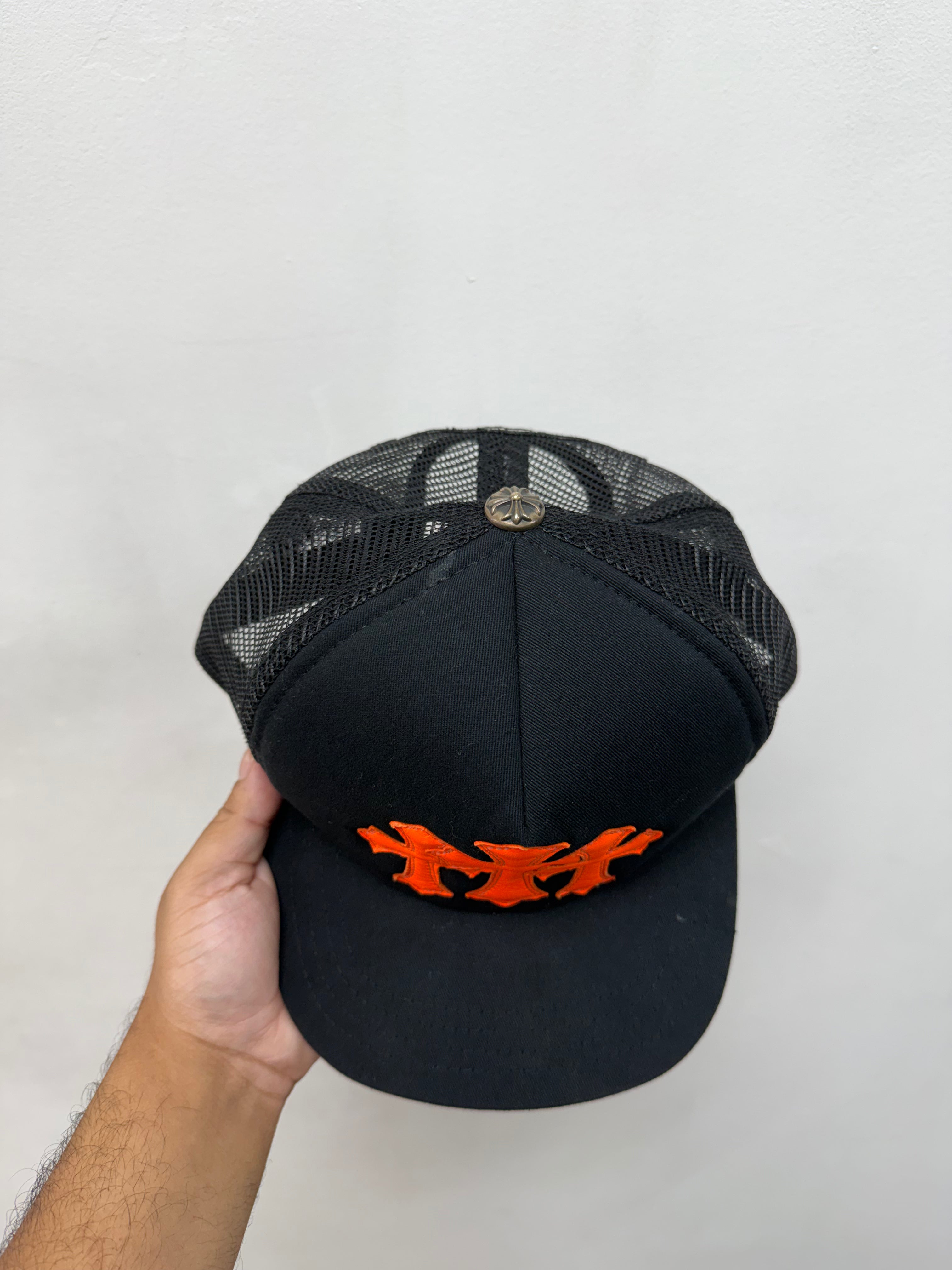 Chrome Hearts Black Orange Cemetery Trucker Hat