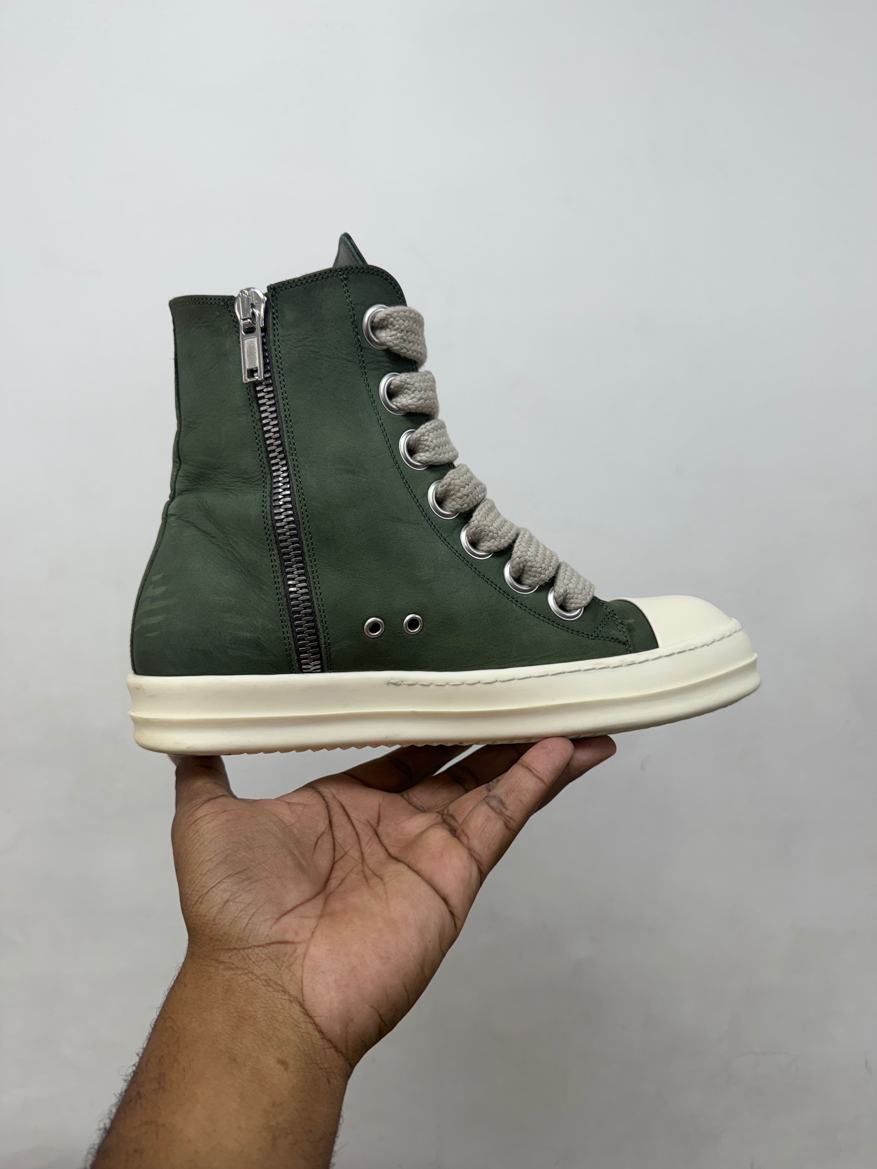 Rick Owens Forest & Milk 'Mainline' Jumbo Lace Ramone High Sneakers