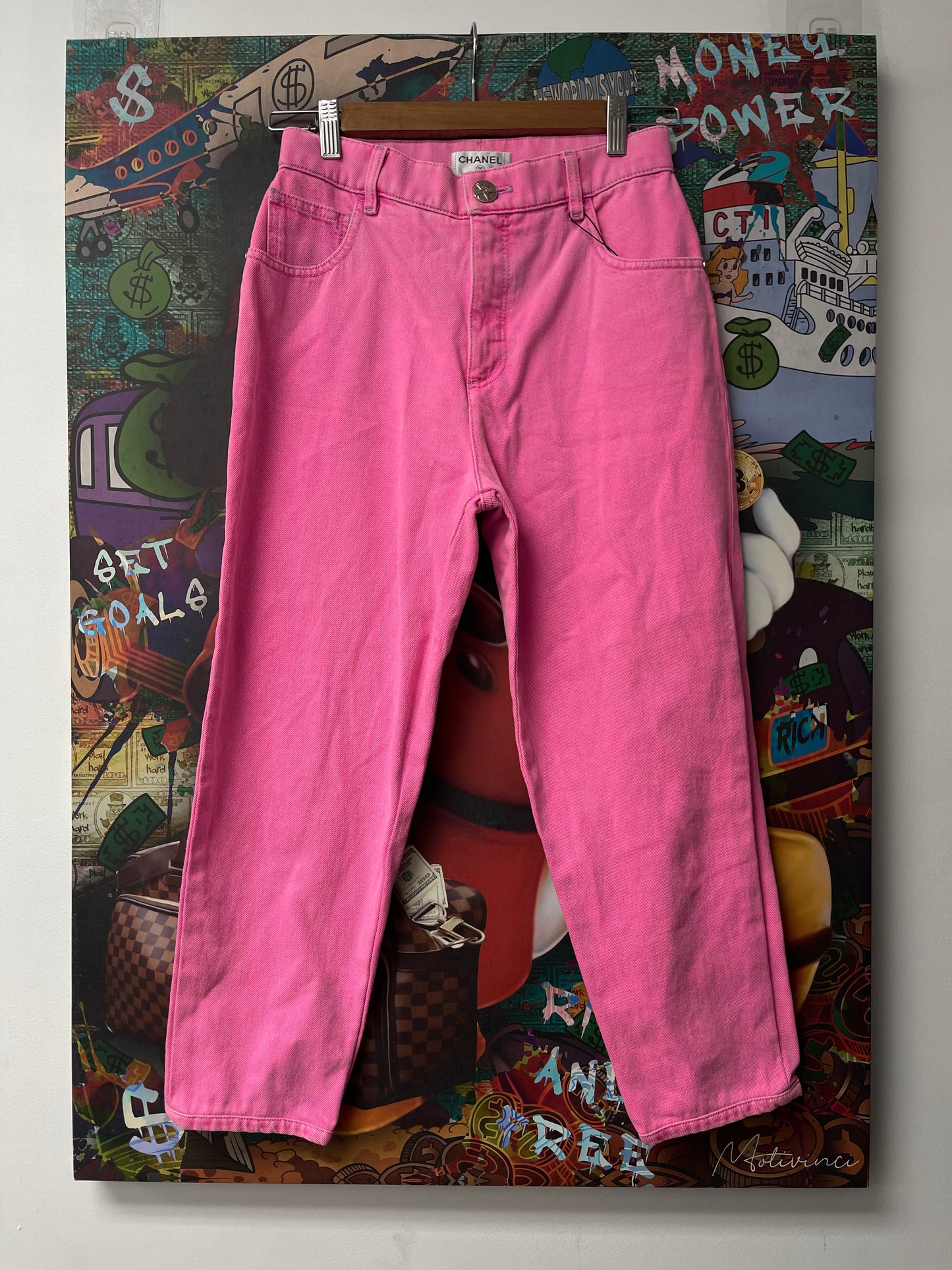 Chanel Pink Womens Pocket Sitched Logo (38) Jeans
