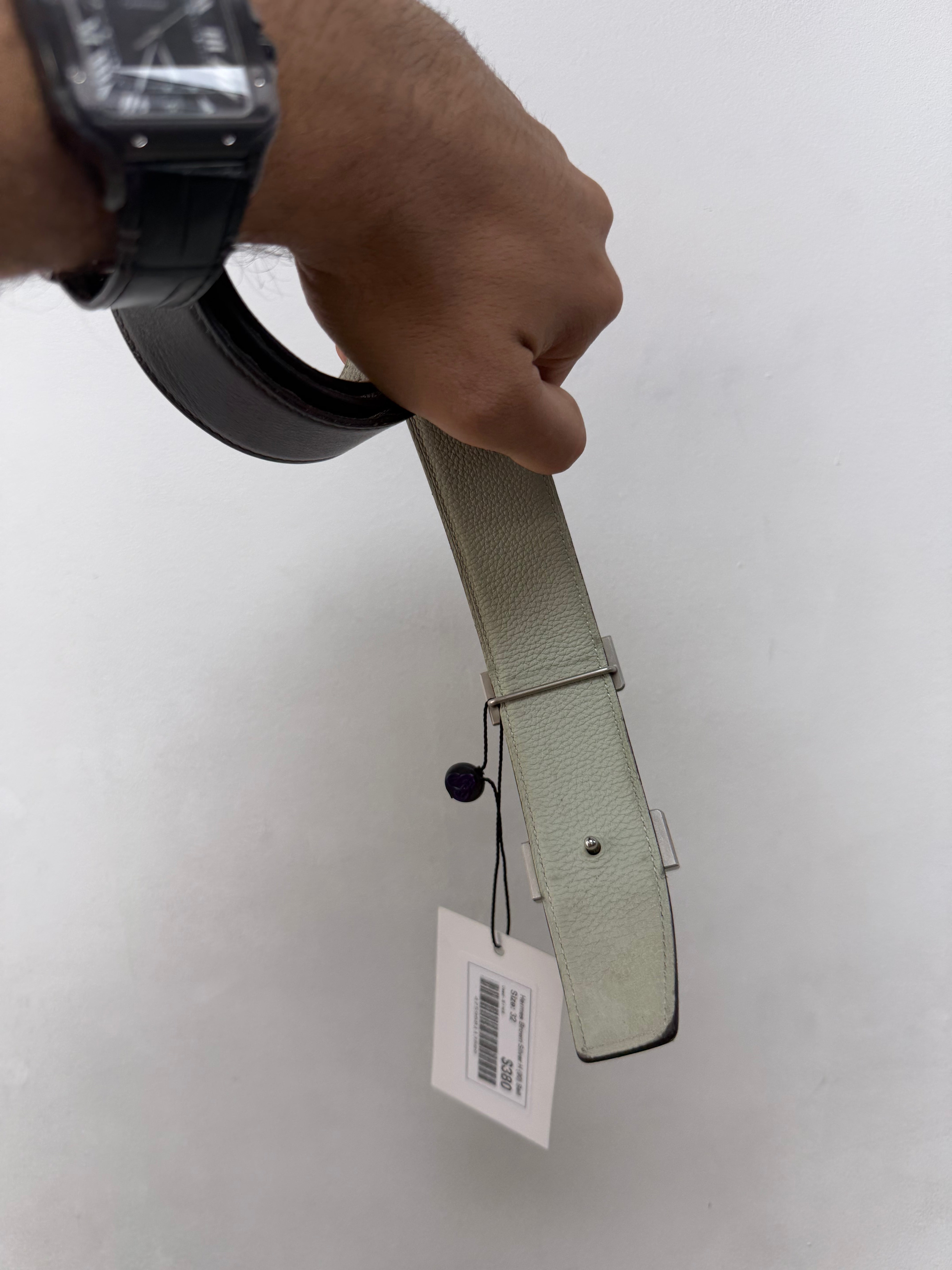 Hermes Brown Silver H (90) Belt