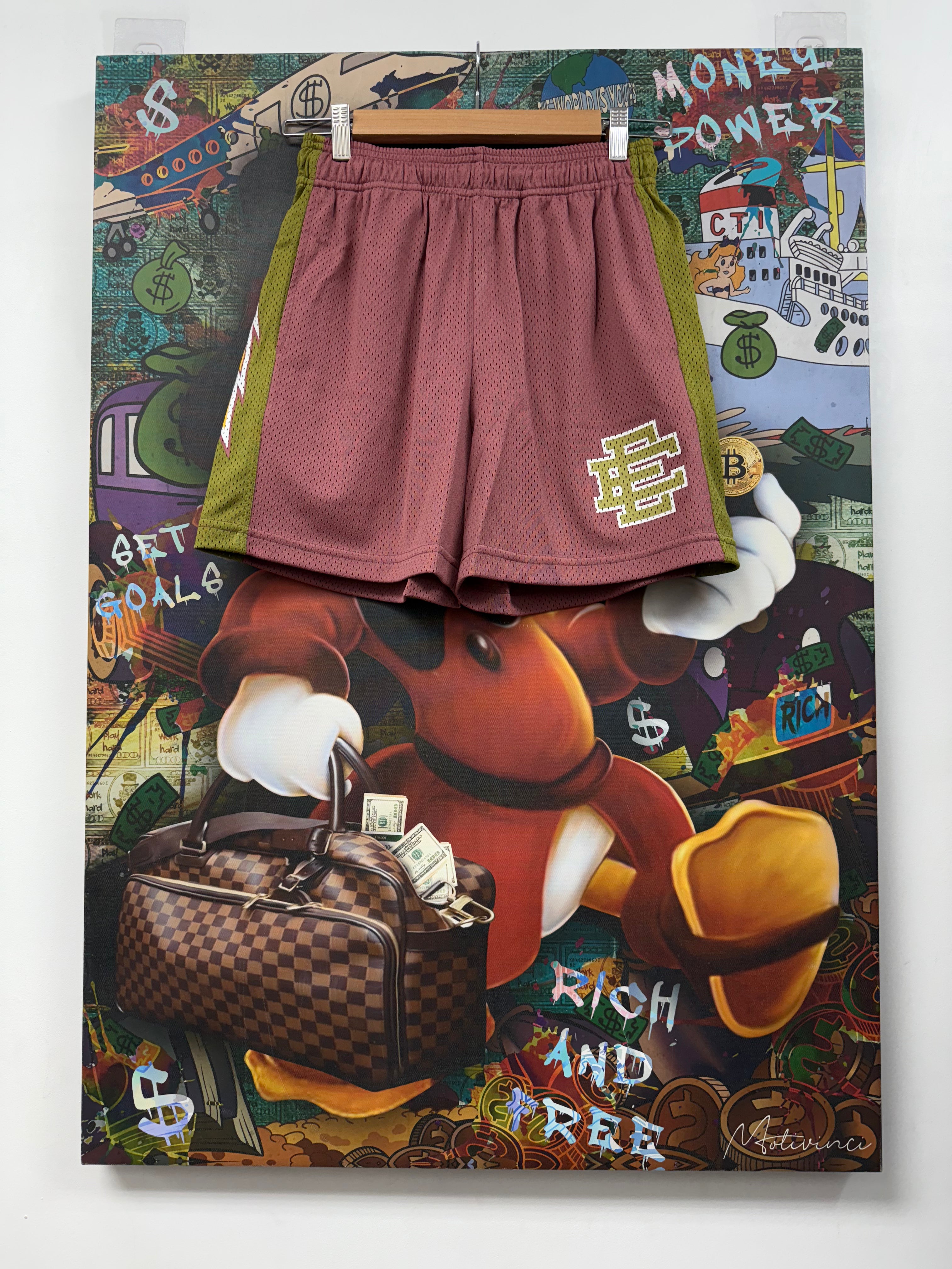Eric Emanuel Maroon Olive Yellow Bolt Shorts