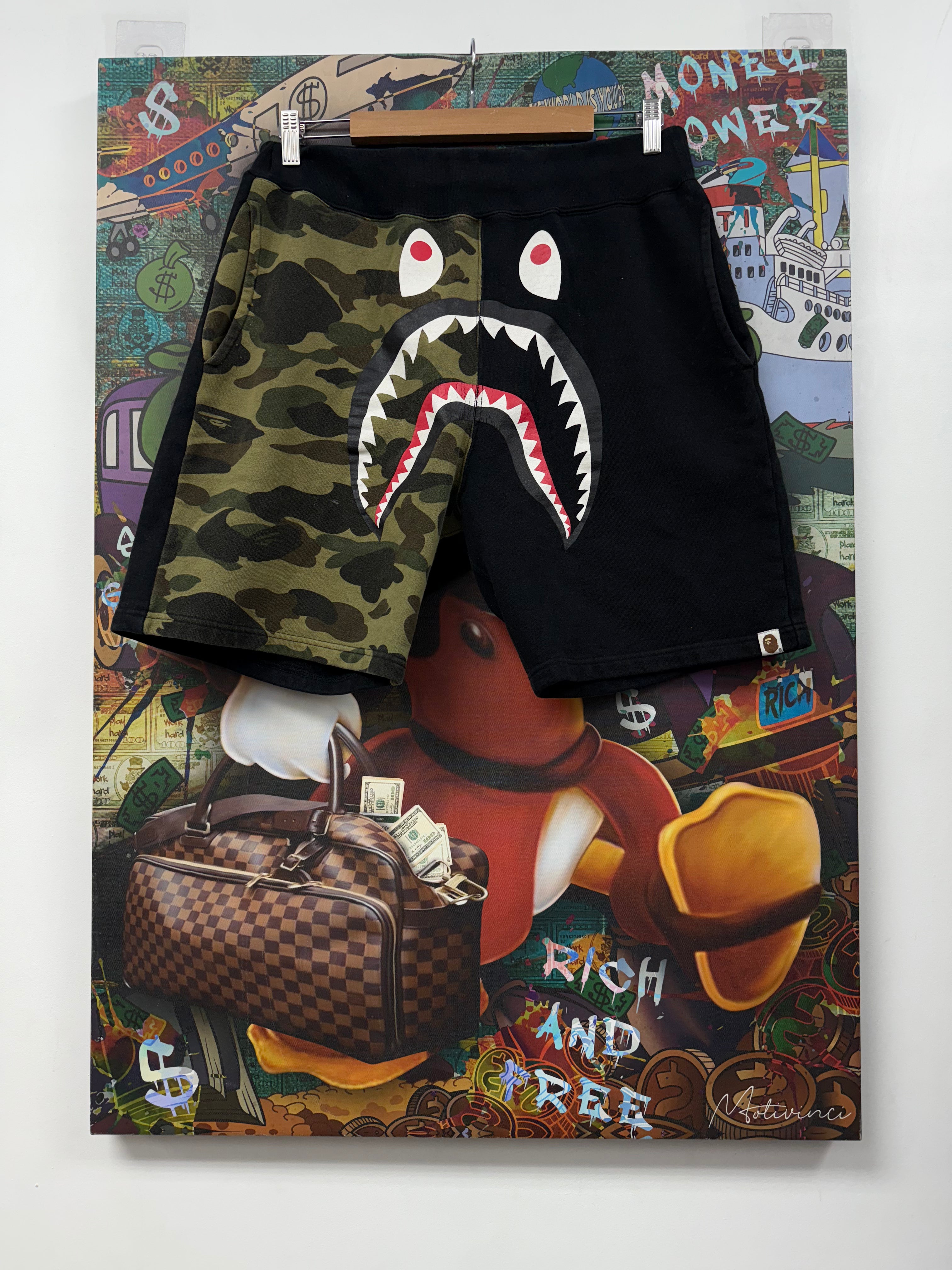 Bape Black Camo Split Shark Shorts