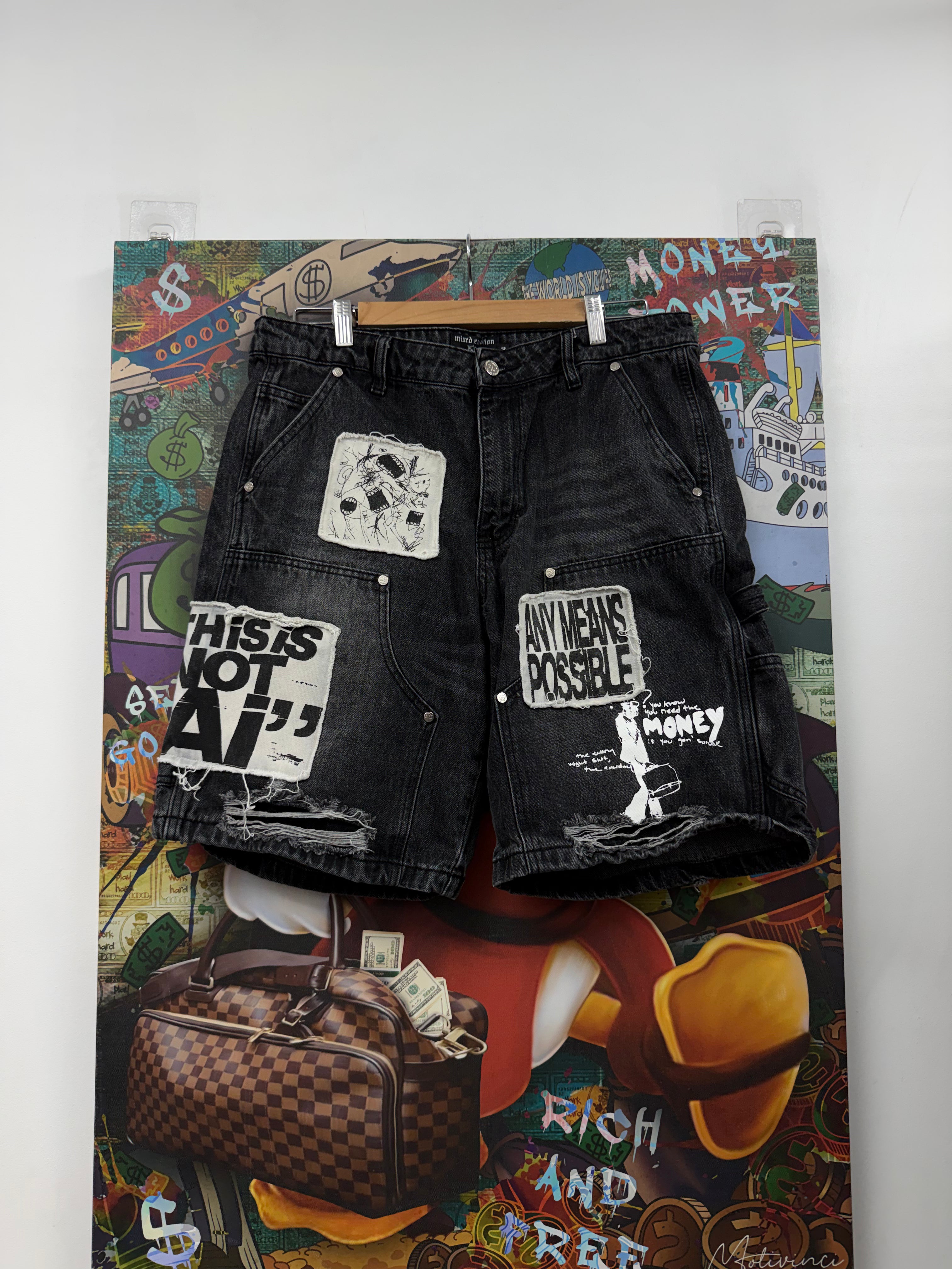 Mixed Emotions Black AI Jean Shorts