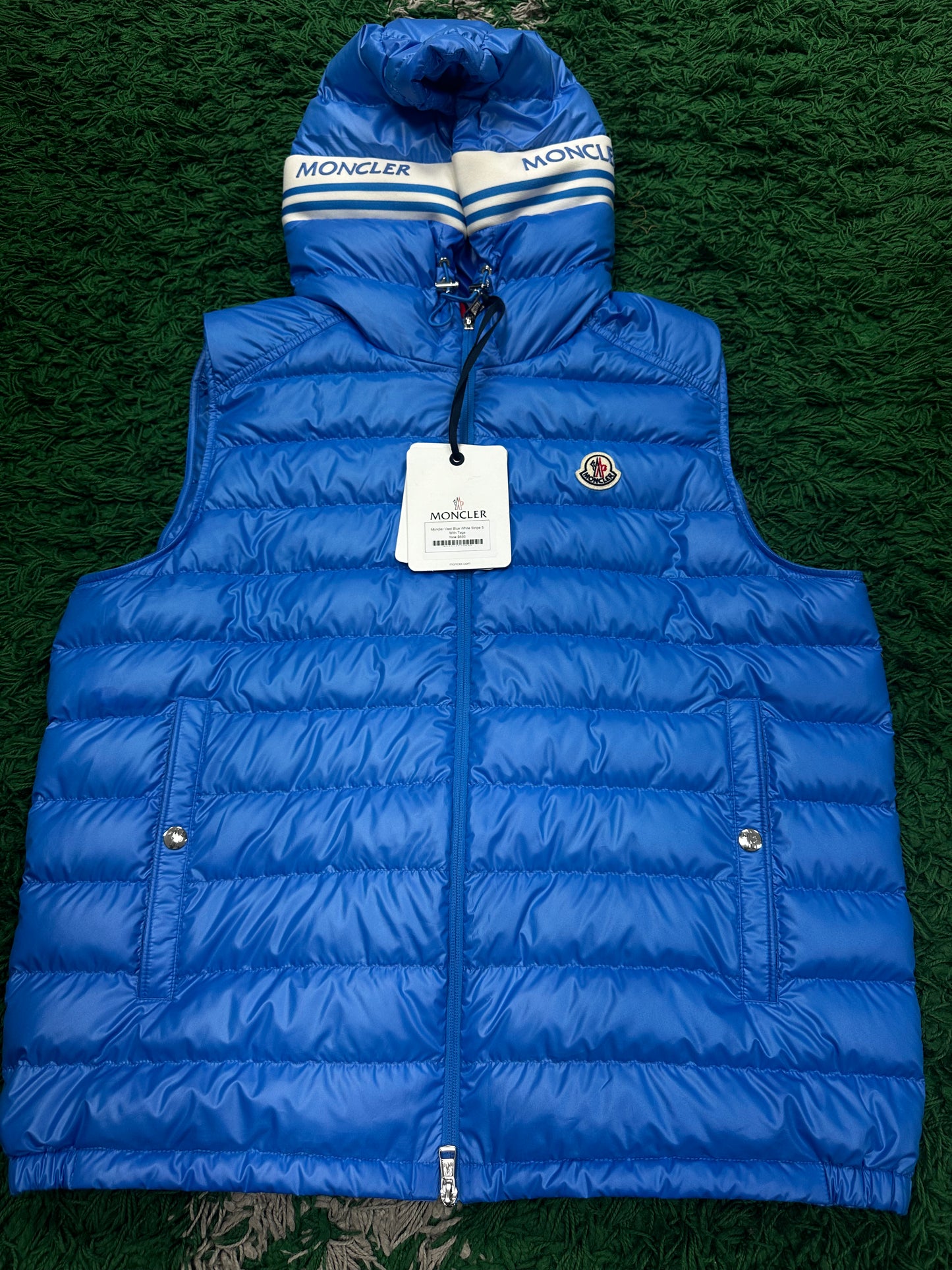 Moncler Vest Blue White Stripe New 5 With Tags