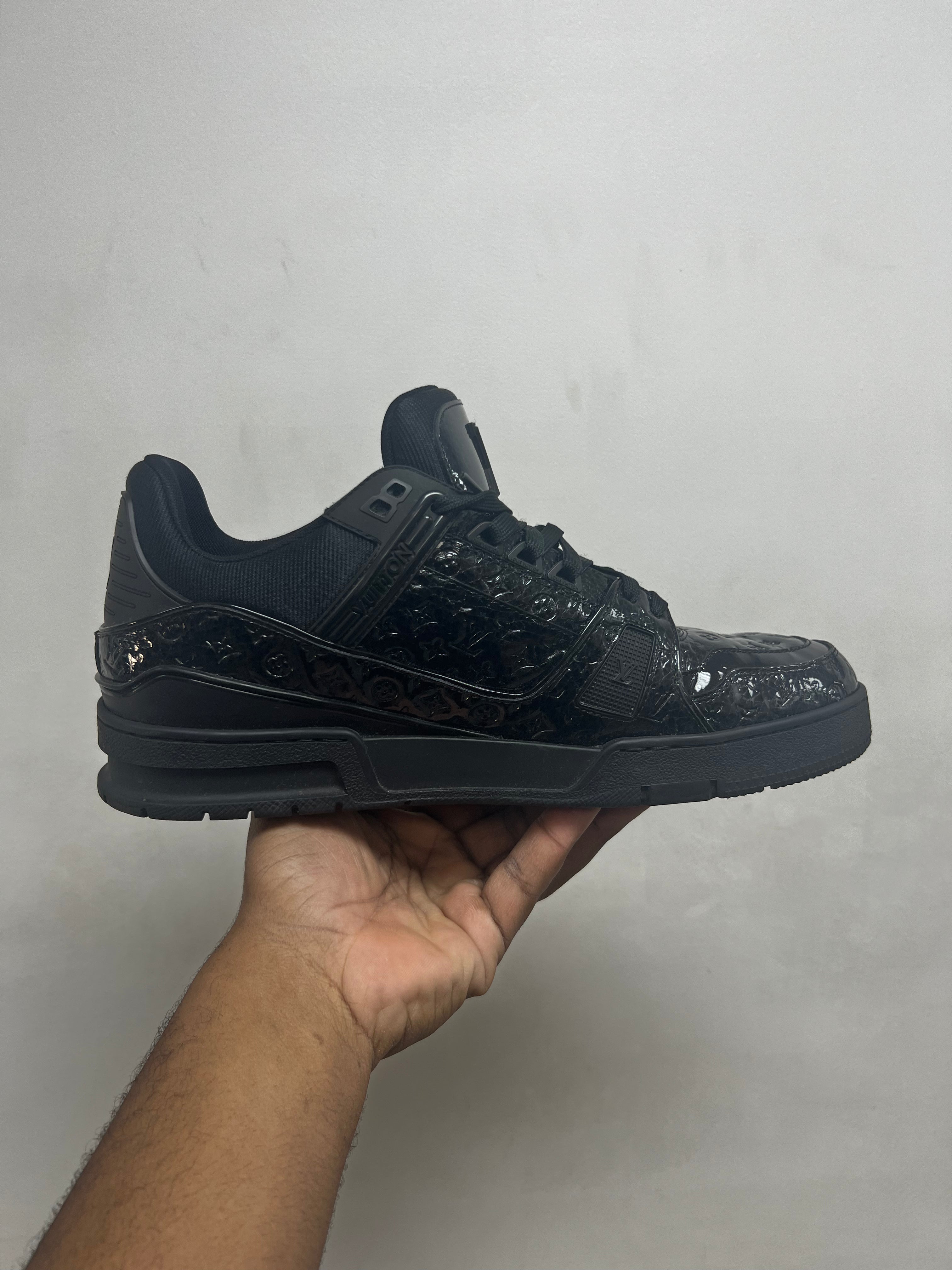 Louis Vuitton Black Patent Leather Monogram Trainer Sneakers