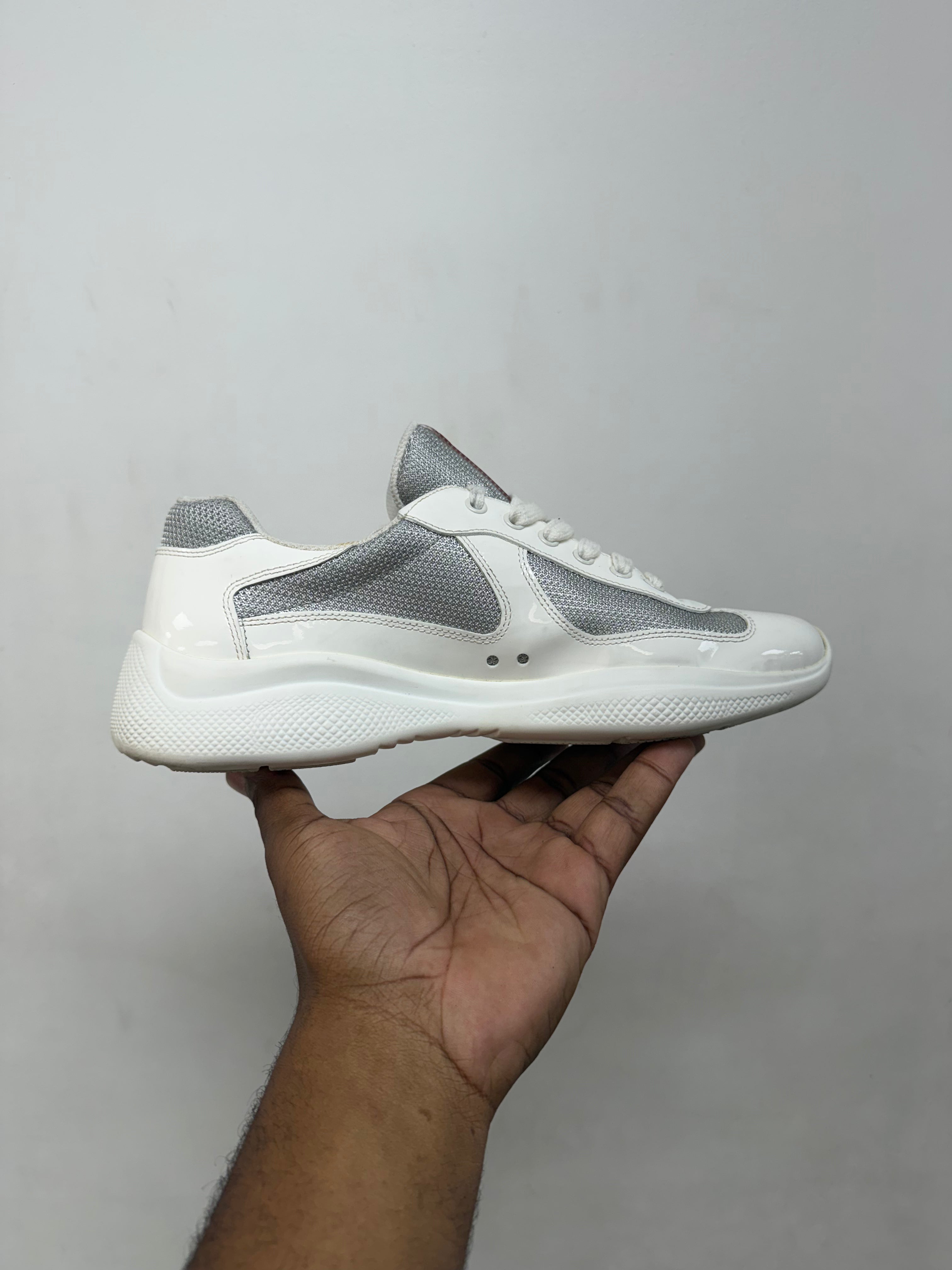 Prada White Patent Cup Sneakers