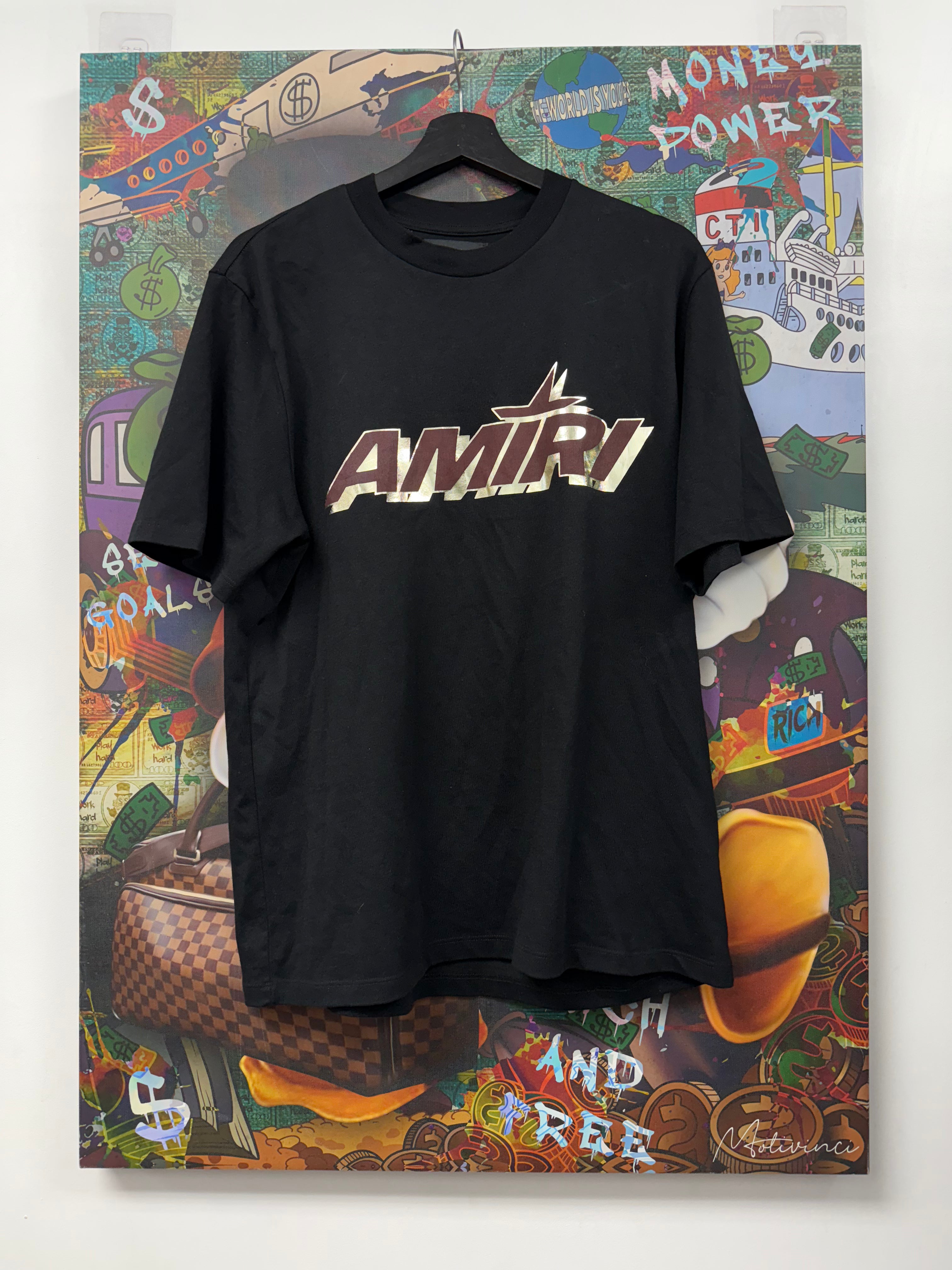 Amiri Black Burgundy Chrome Logo Tee