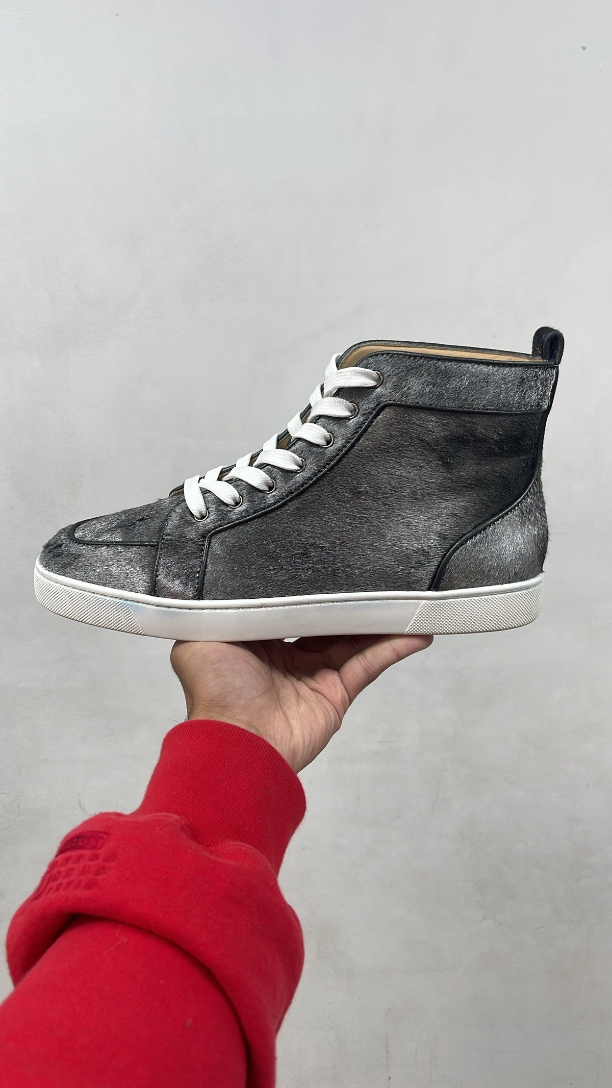 Christian Louboutin Grey Ponyhair High Sneakers