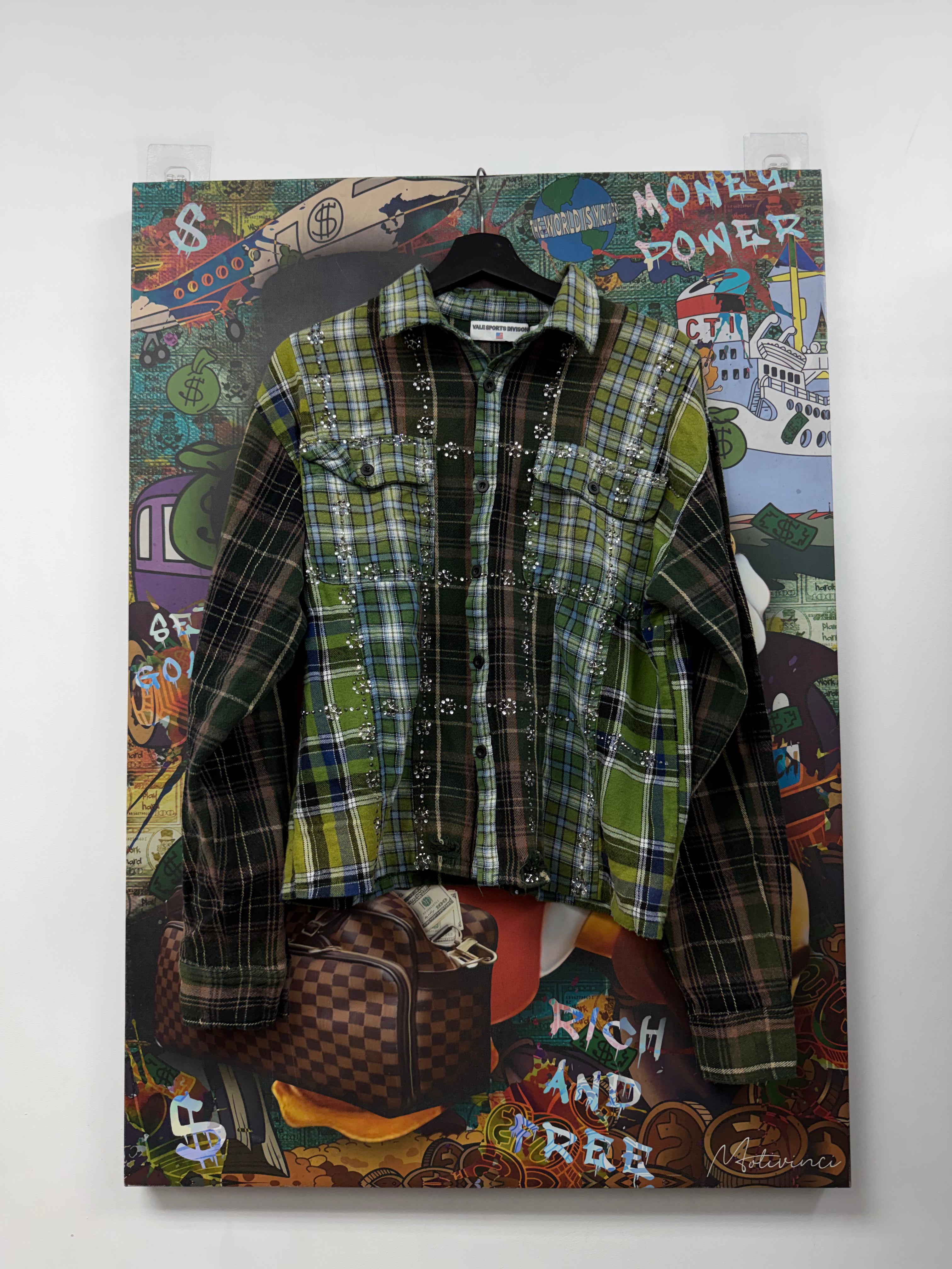Vale Green Brown Rhinestone Flannel