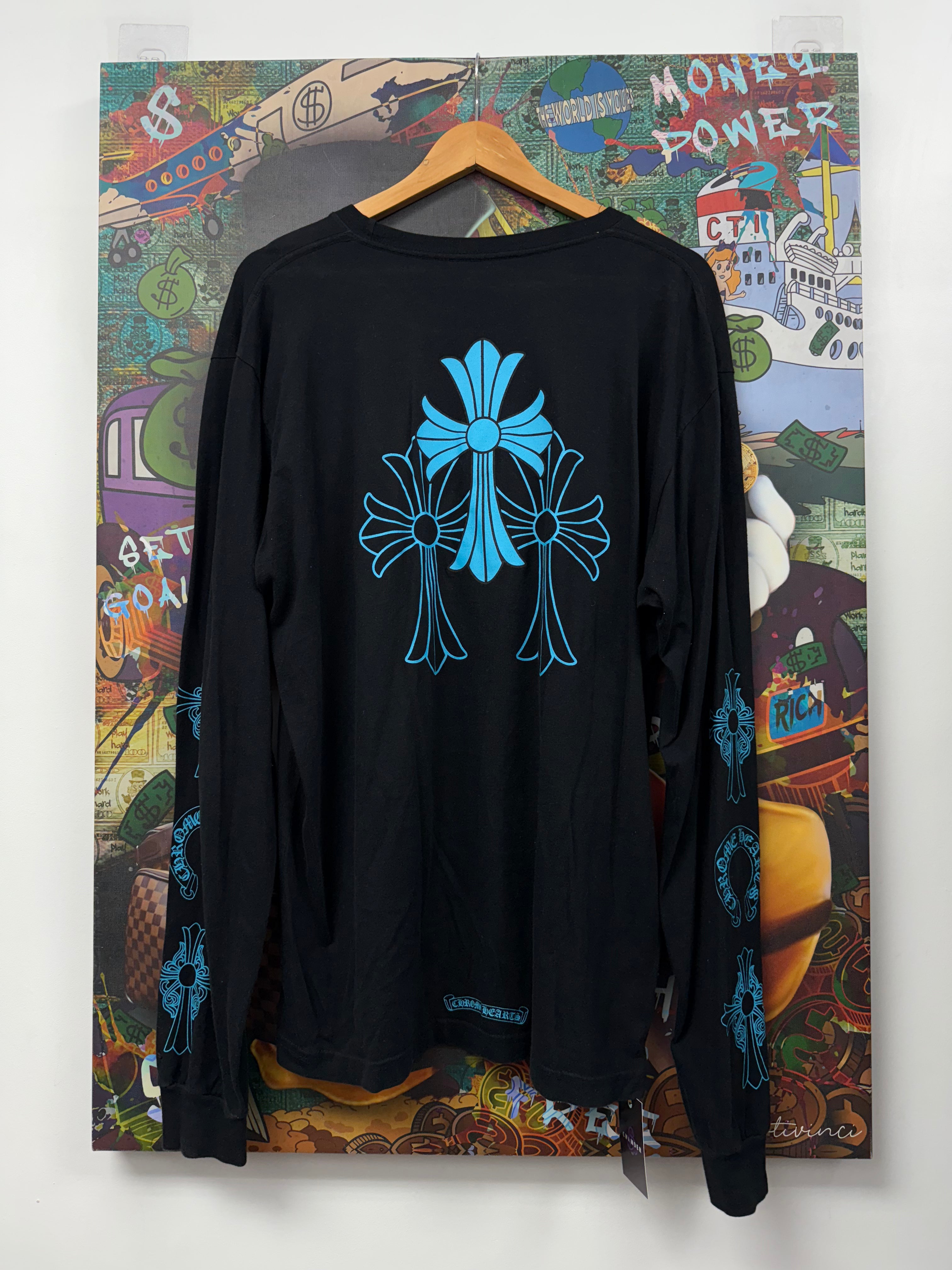 Chrome Hearts Black Blue Triple Cross Long Sleeve