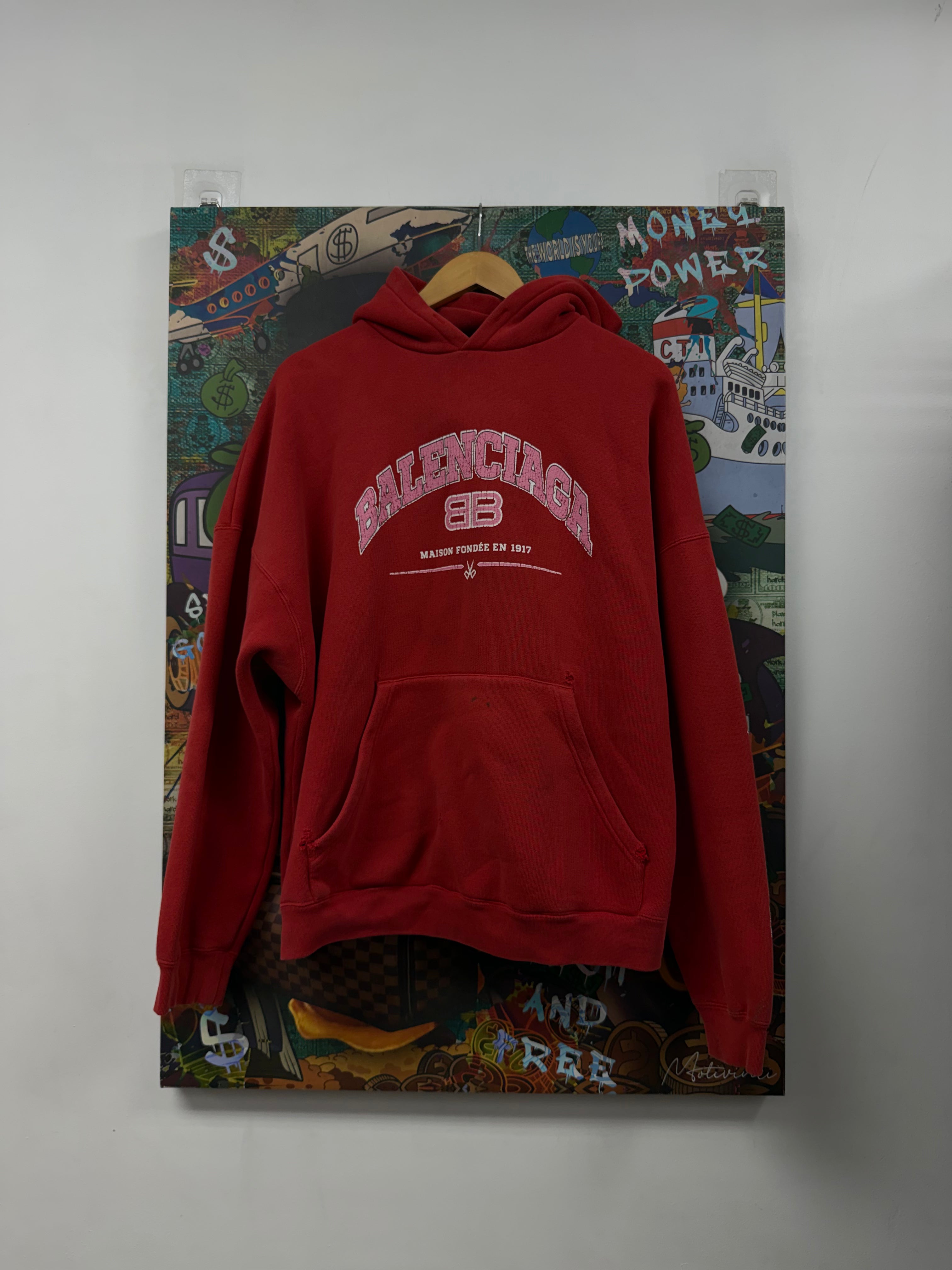 Balenciaga Red Pink BB Logo Hoodie