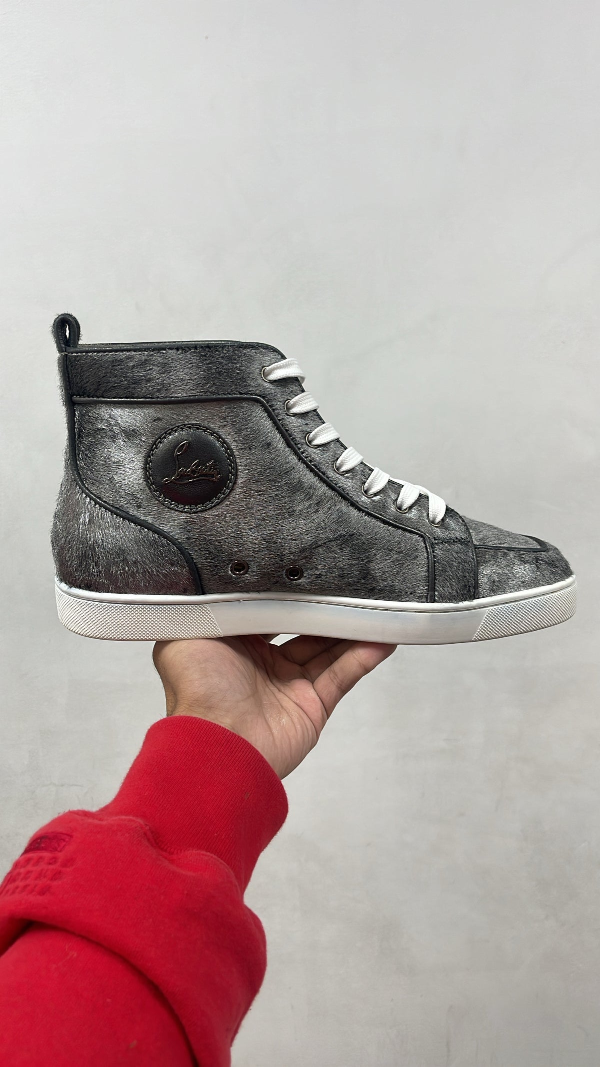 Christian Louboutin Grey Ponyhair High Sneakers
