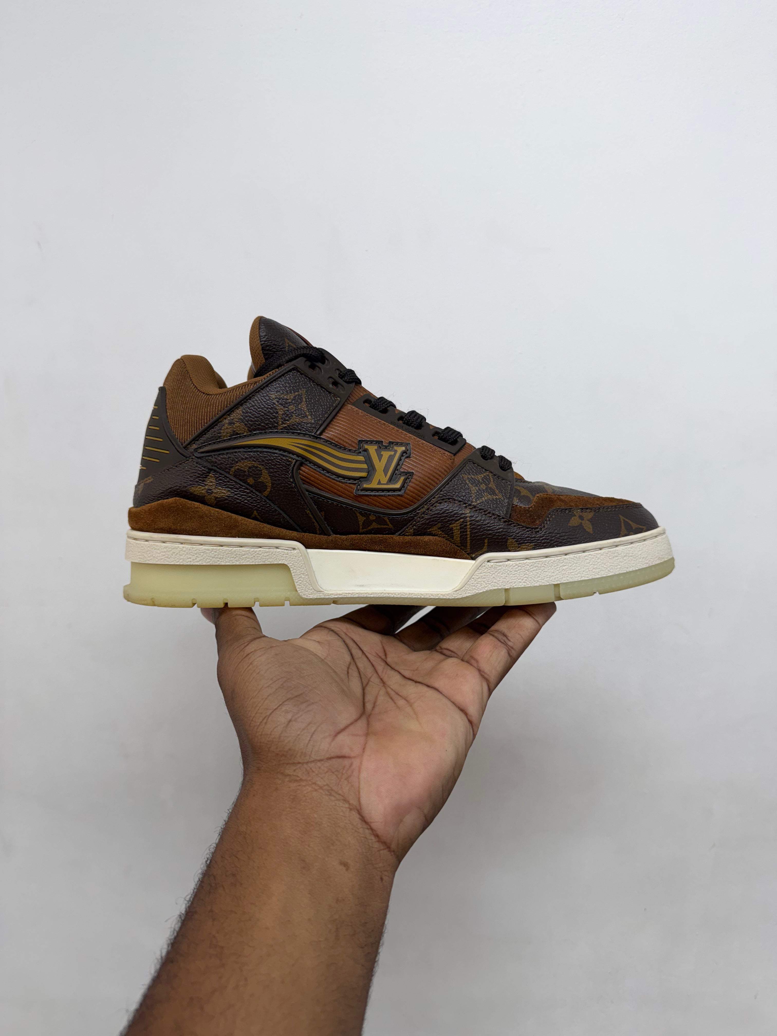 Louis Vuitton Brown Suede Monogram Translucent Mid Trainer Sneakers