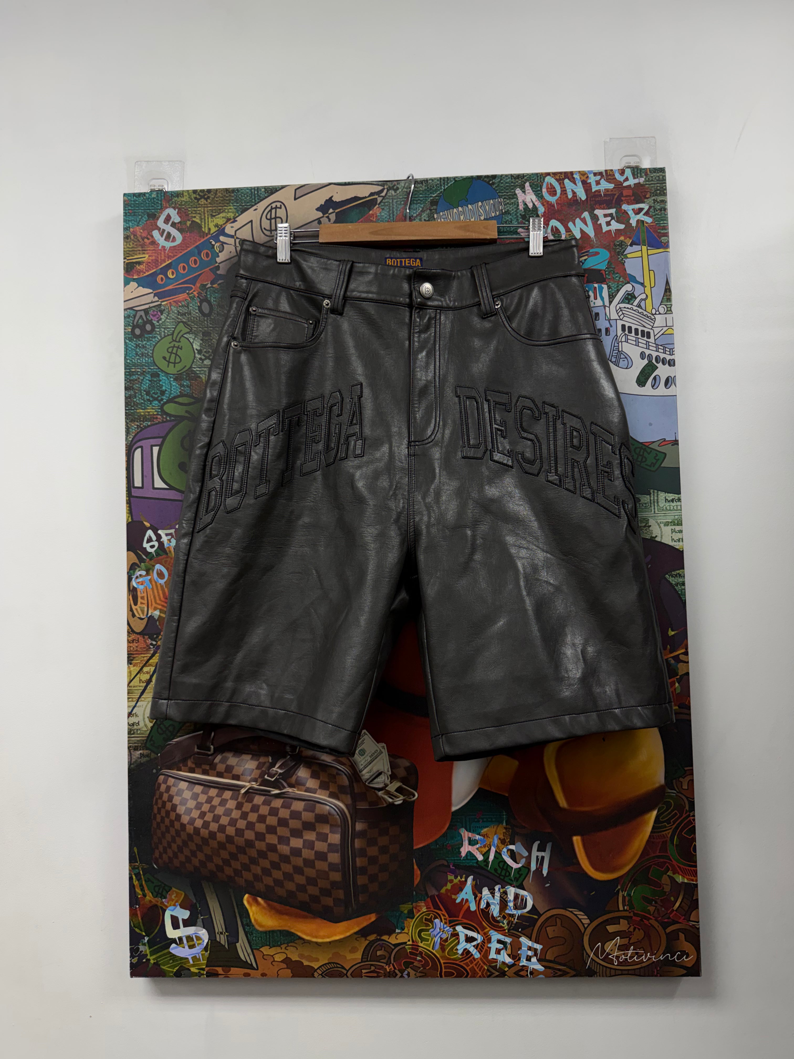 Bottega Desires Grey Leather Shorts