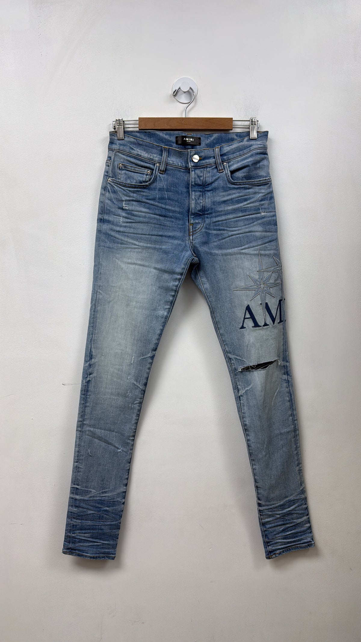 Amiri Light Wash Baby Blue Starburst Jeans