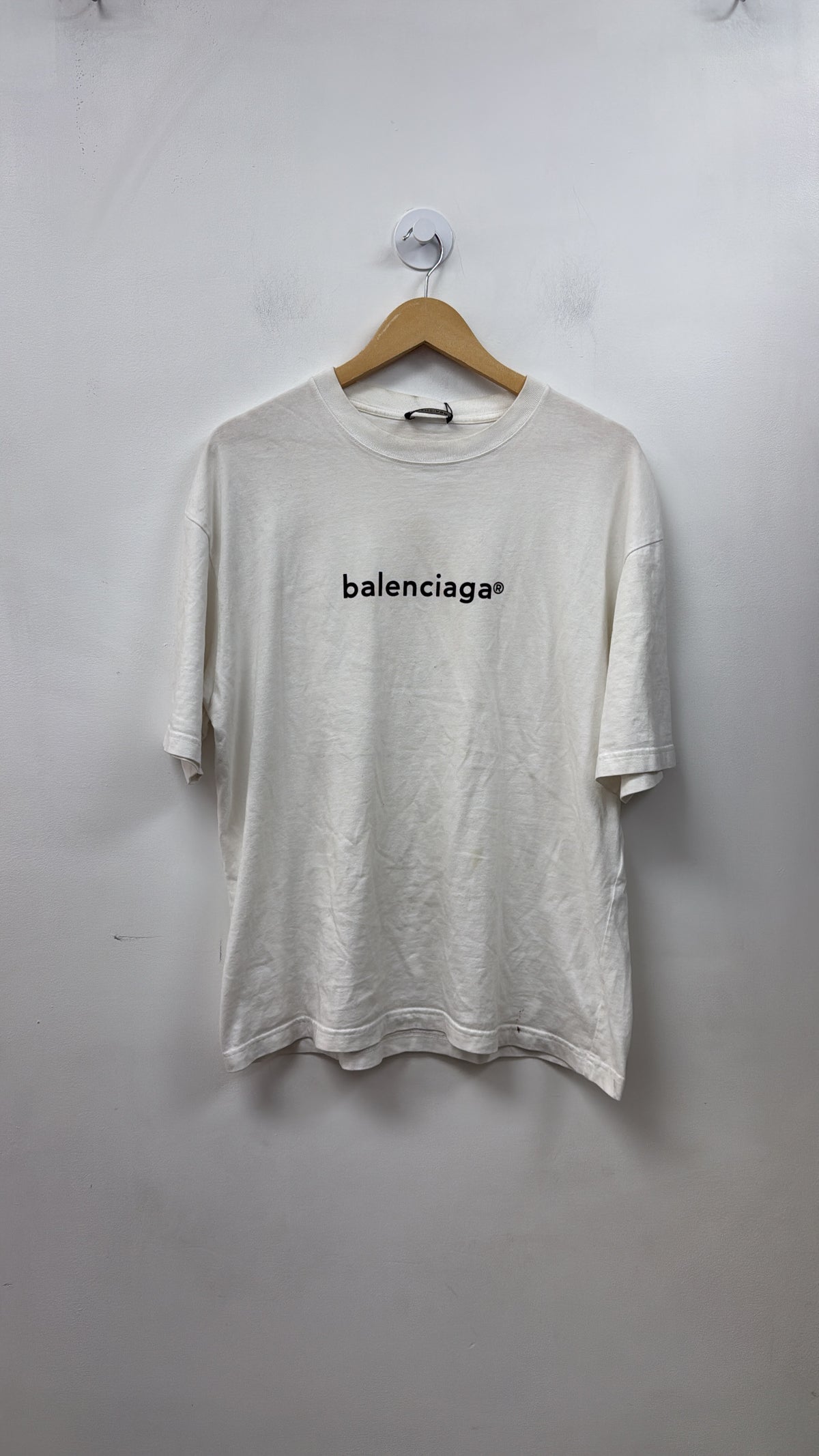 Balenciaga White Black Trademark Logo Tee