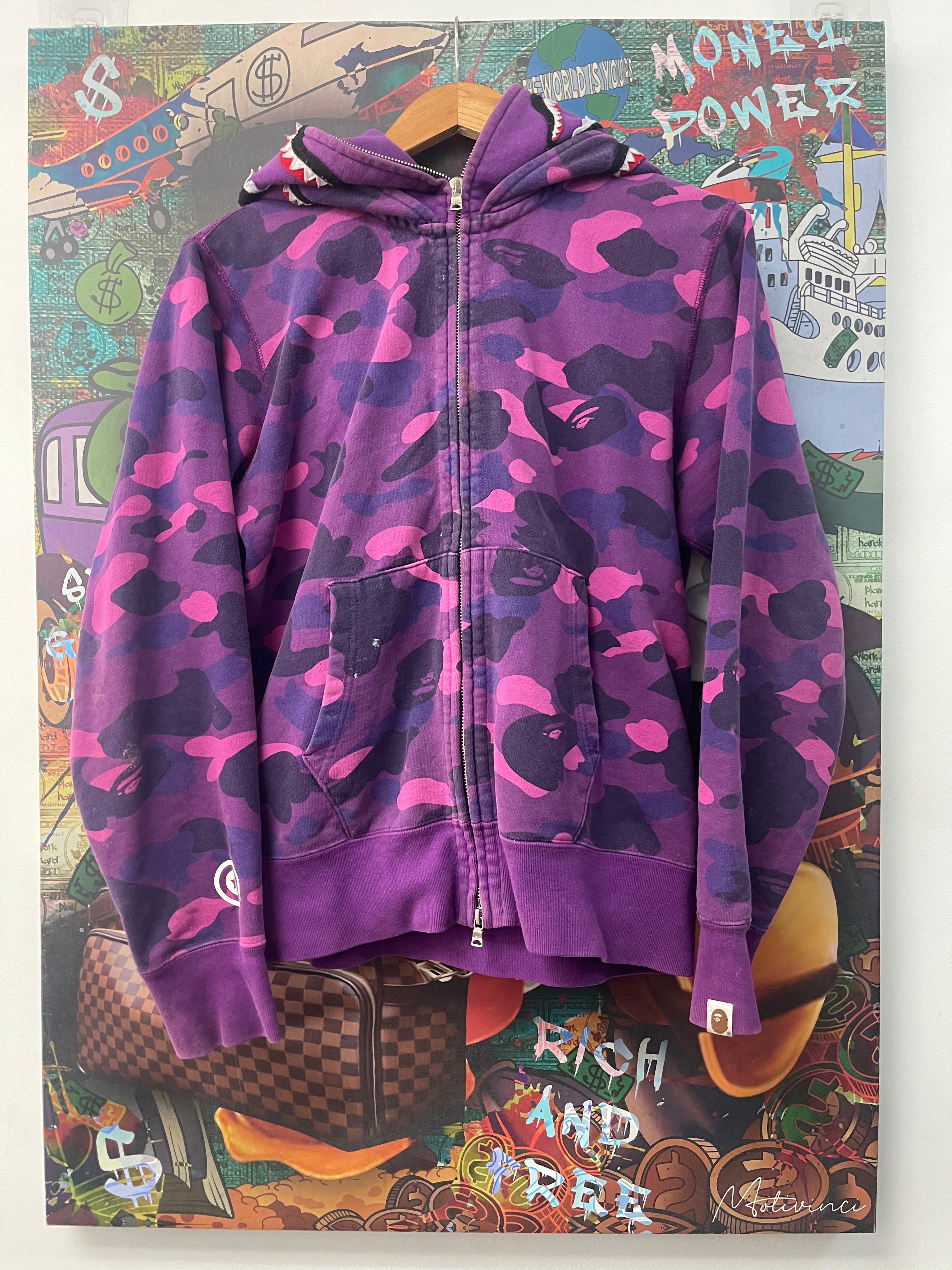 Bape Purple Camo Double Hooded Zip Up Hoodie