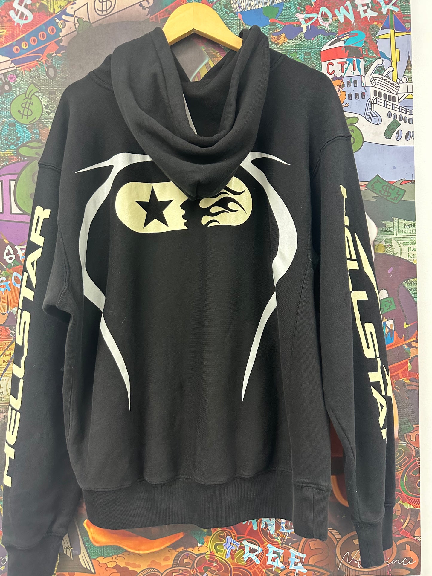 Hellstar Hoodie Black Flame Cream Used Large N/A