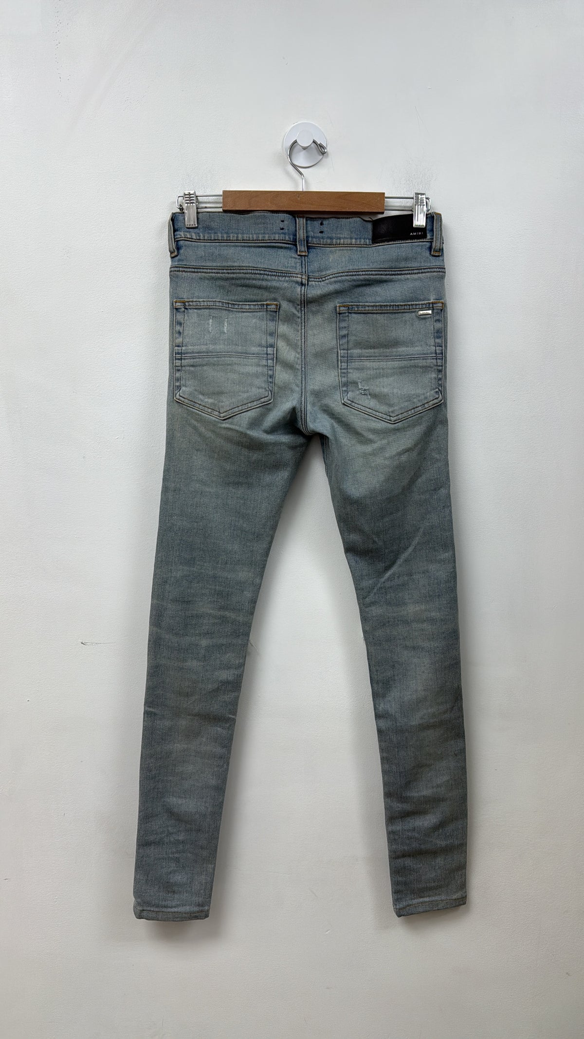 Amiri MX1 Light Wash Blue Suede Patch (Altered Short) Jeans