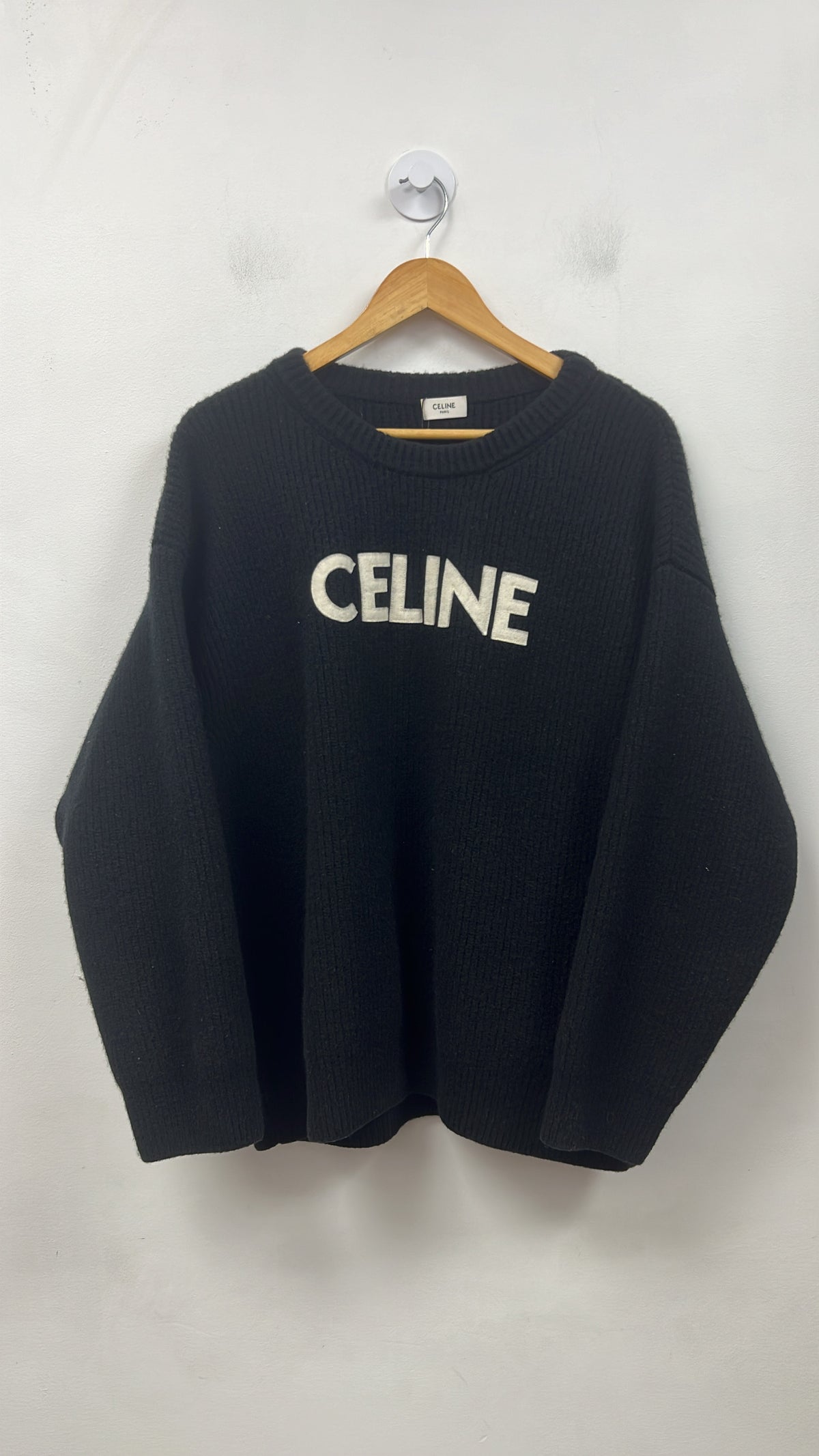 Celine Black Cashmere Chest Logo Sweater
