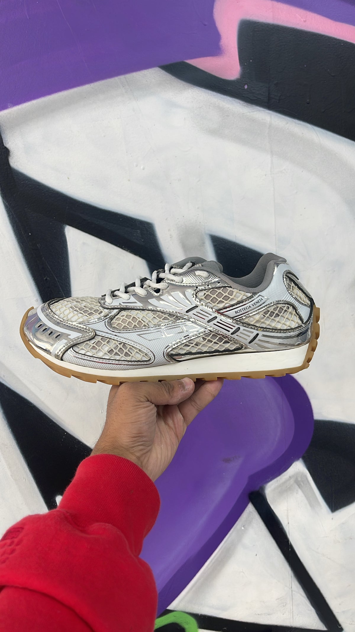 Bottega Veneta White Silver Orbit Sneakers