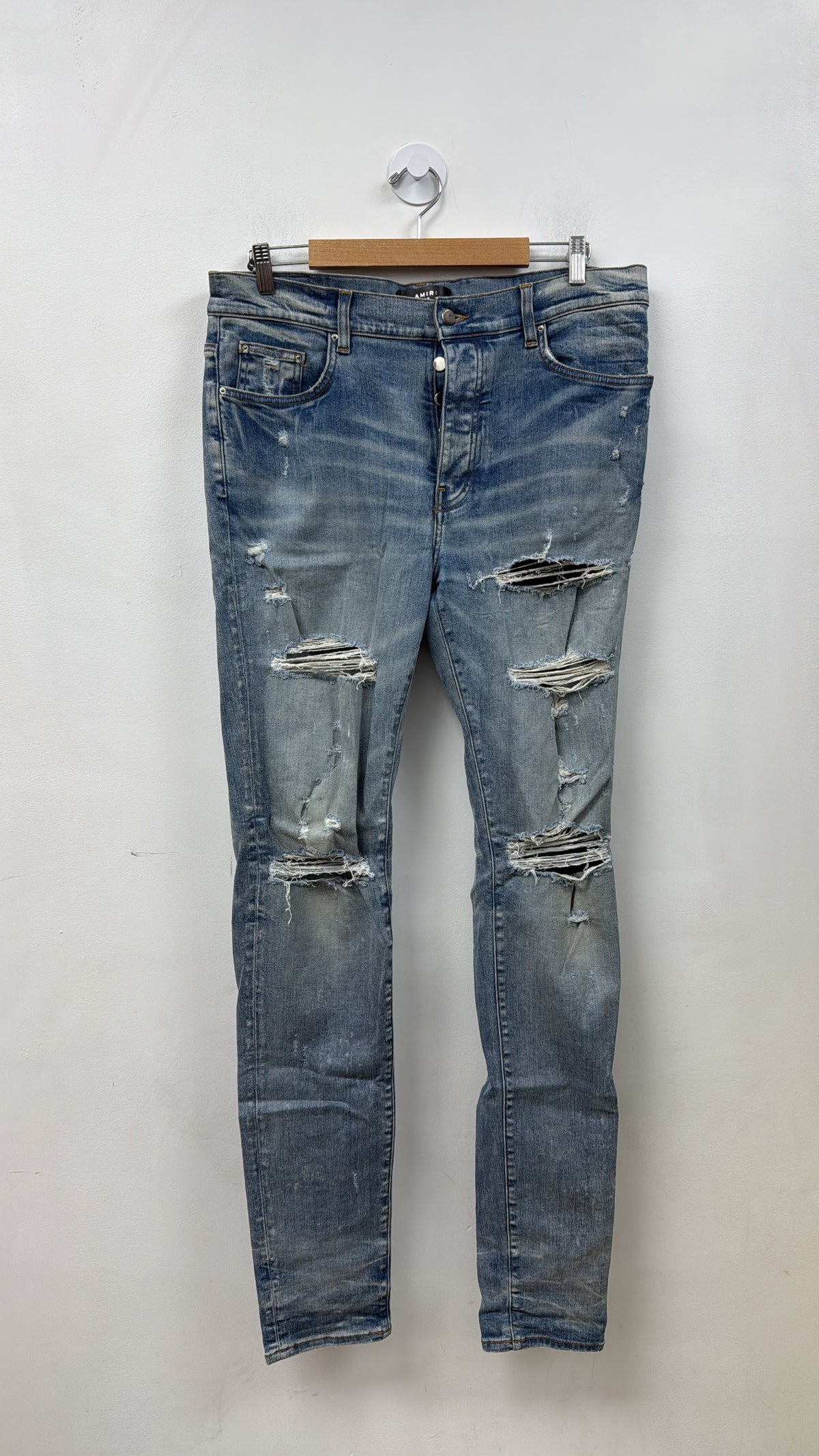 Amiri Light Wash Broken Thrasher Jeans