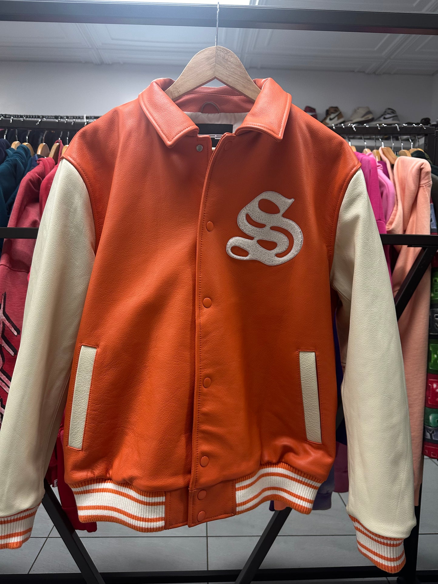 Sp5der Varsity Jacket OranGe Cream size:2 (Medium) Used