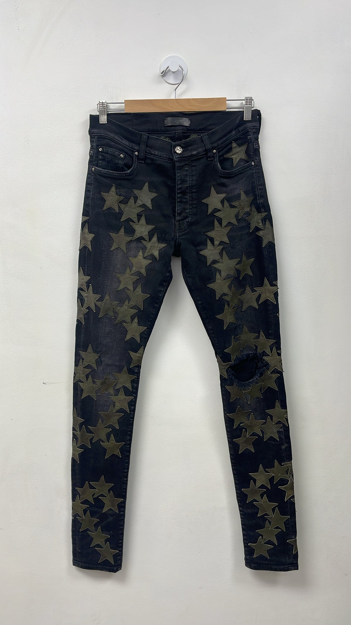 Amiri Black Wash Chemist Camo Stars Jeans