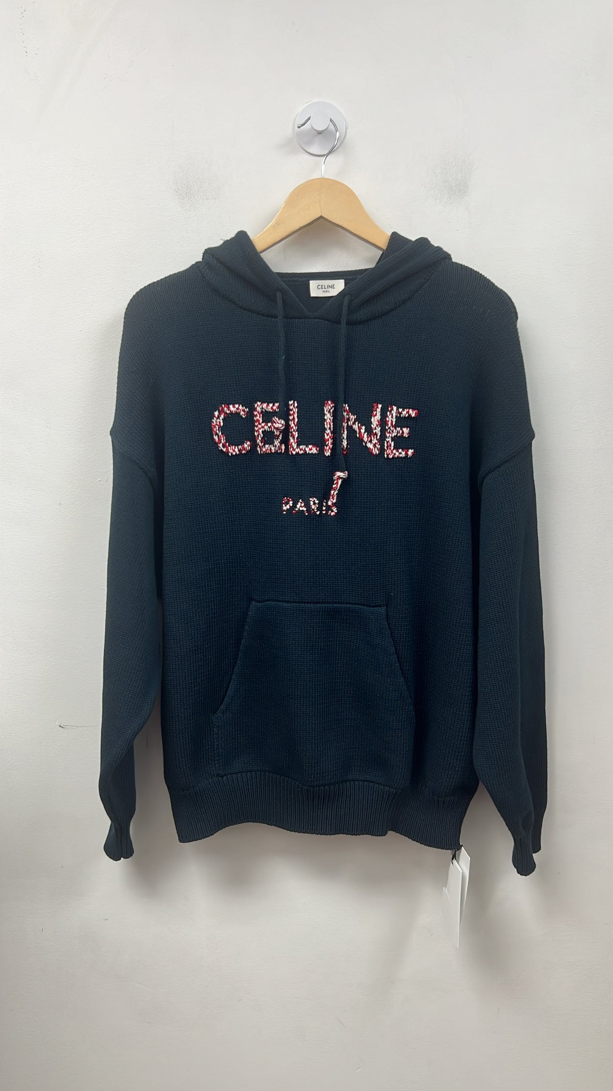 Celine Navy Red Cashmere Logo Hoodie