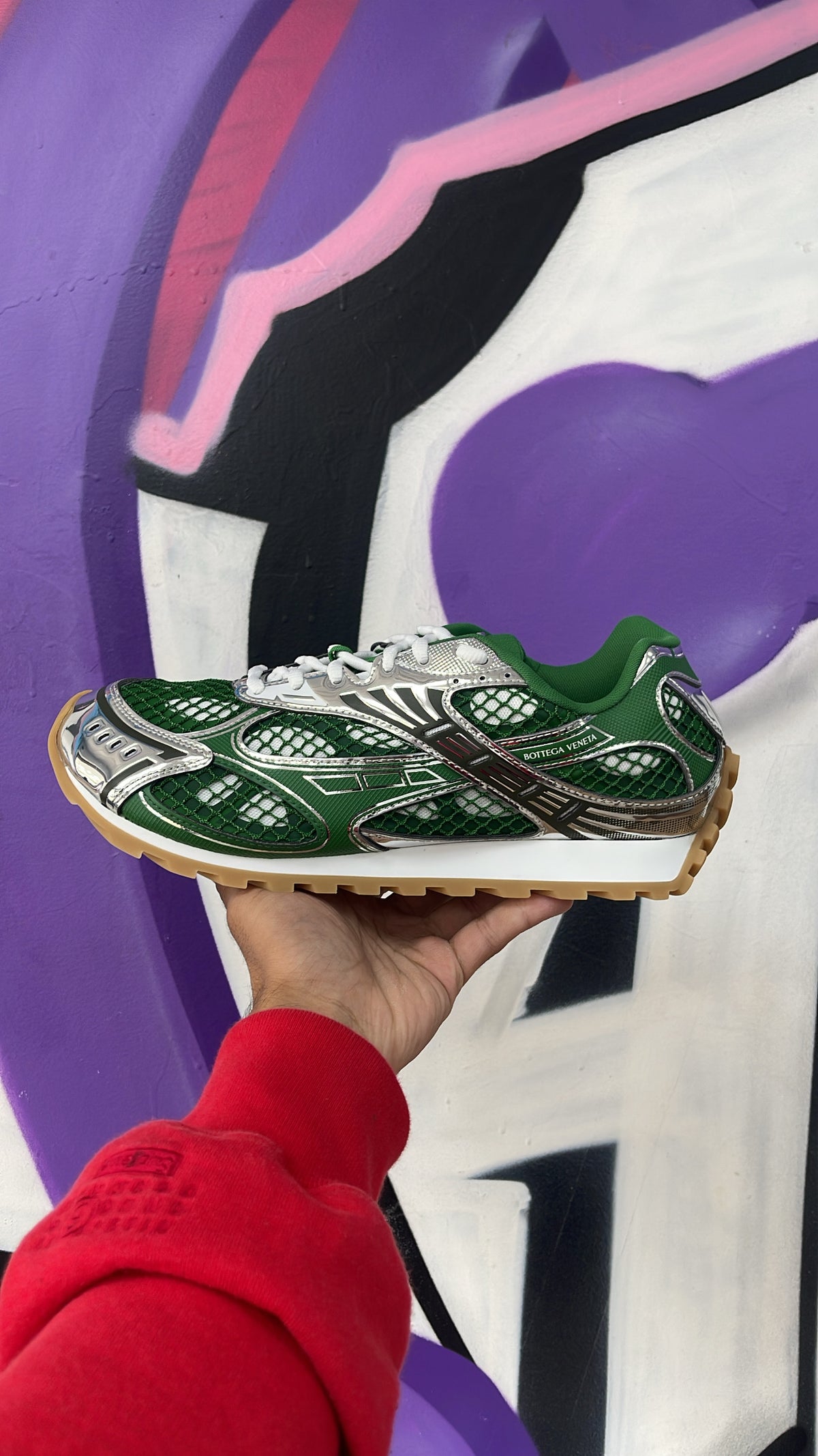 Bottega Veneta Shamrock Green Silver Orbit Sneakers