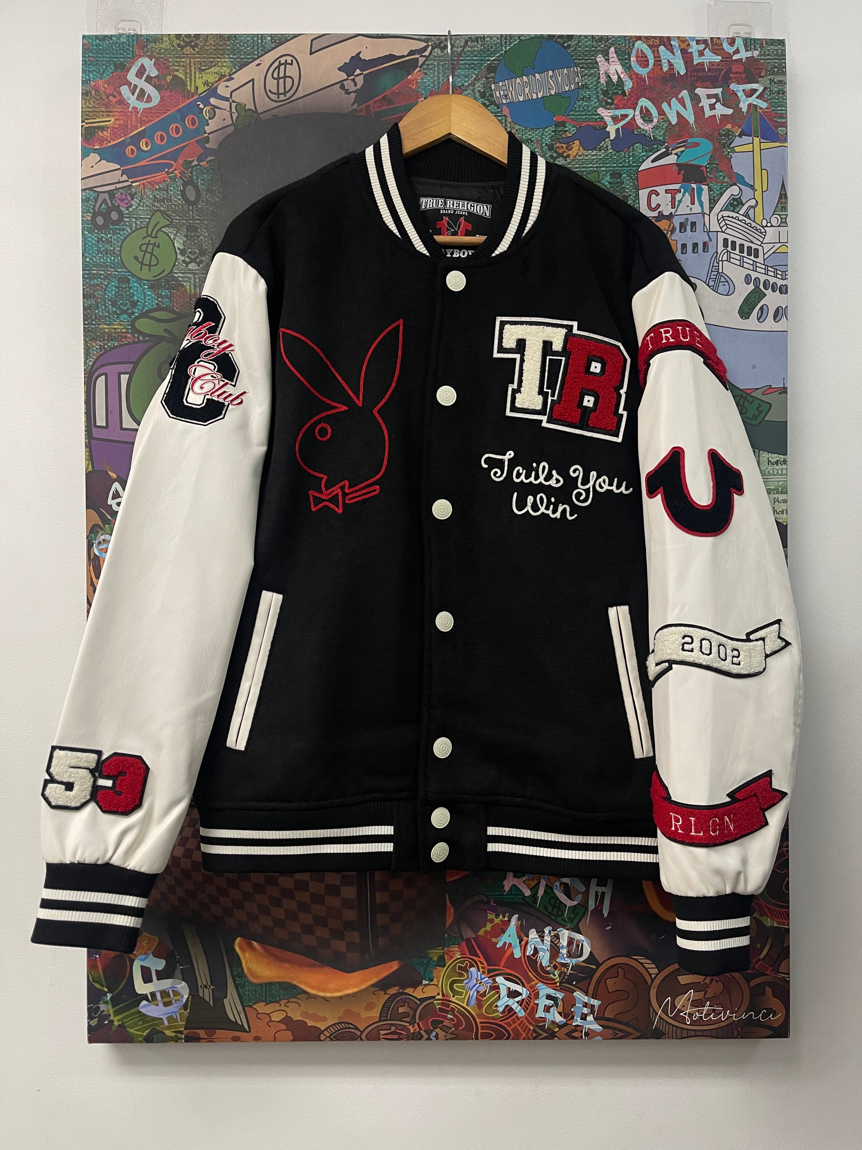 True Religon Black White Playboy Varsity Jacket