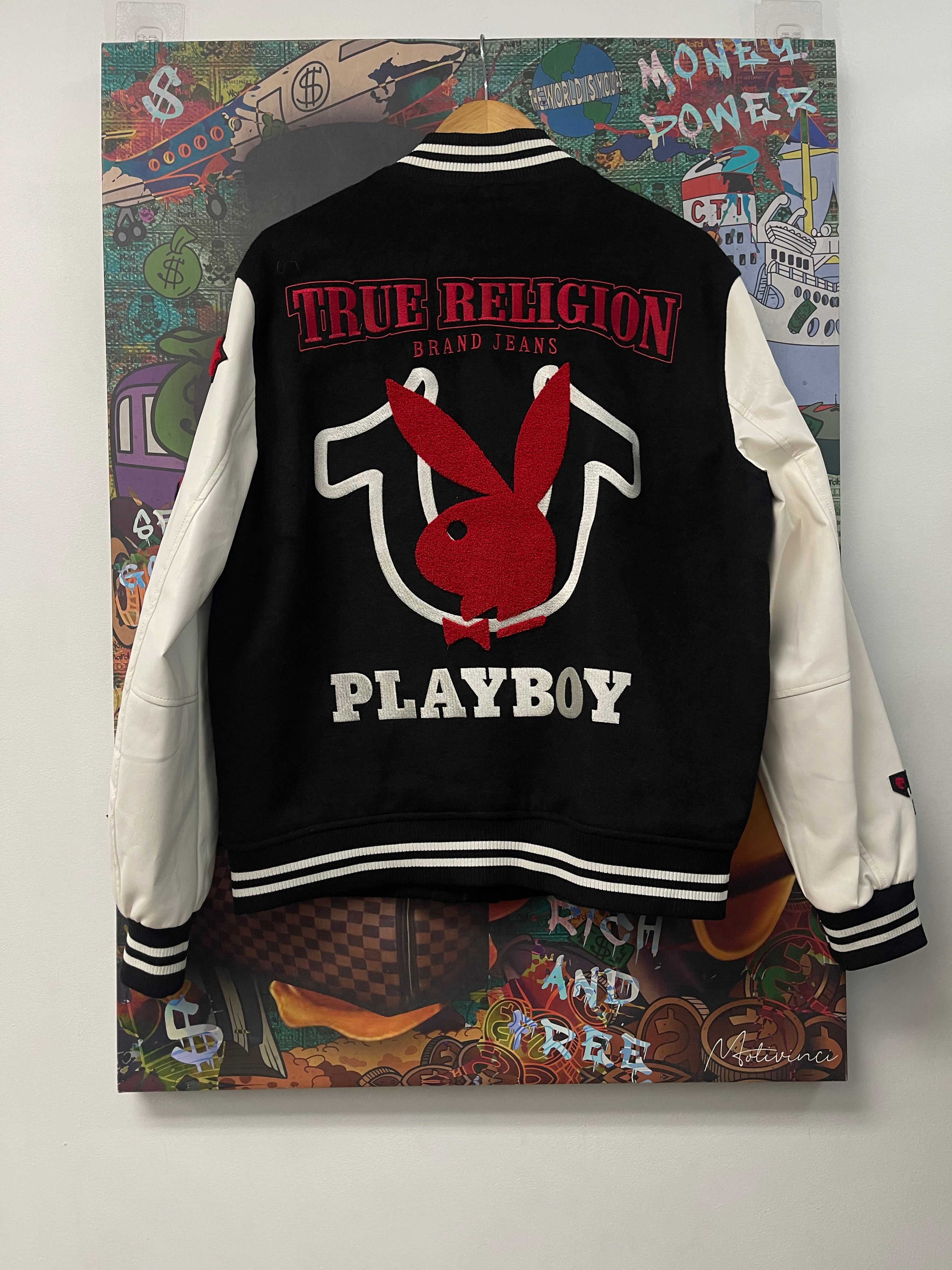 True Religon Black White Playboy Varsity Jacket