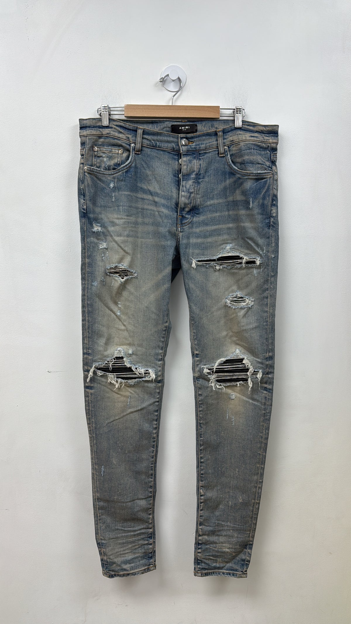 Amiri MX1 Black Black Leather Patch Jeans