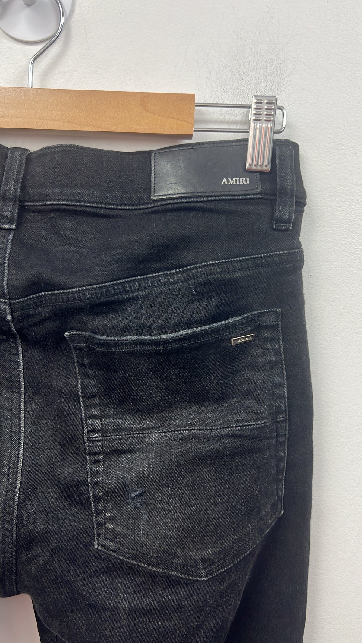 Amiri MX1 Black Wash White Patch Jeans