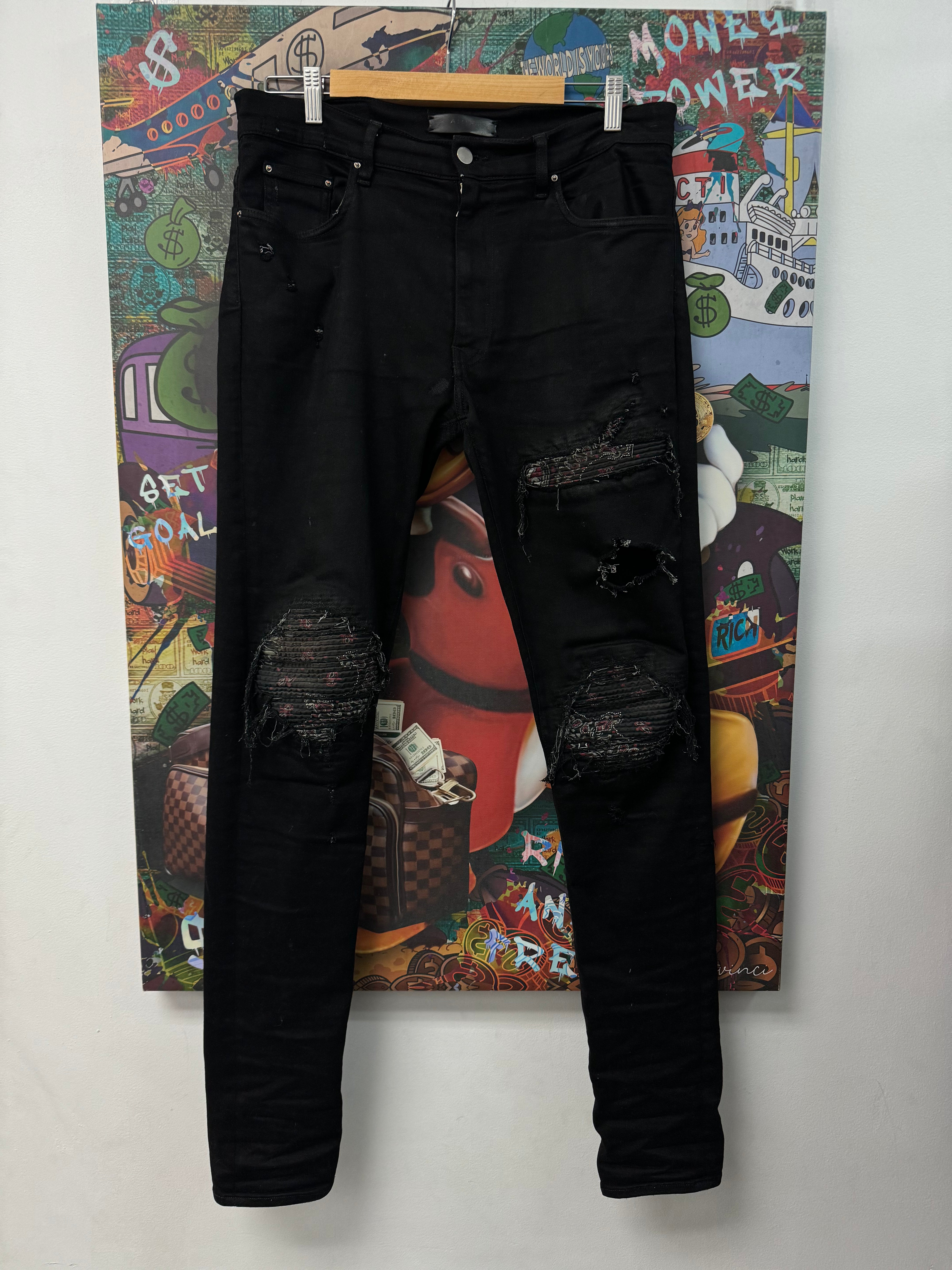 Amiri MX1 Black Red Paisley Patch (Zipper) Jeans