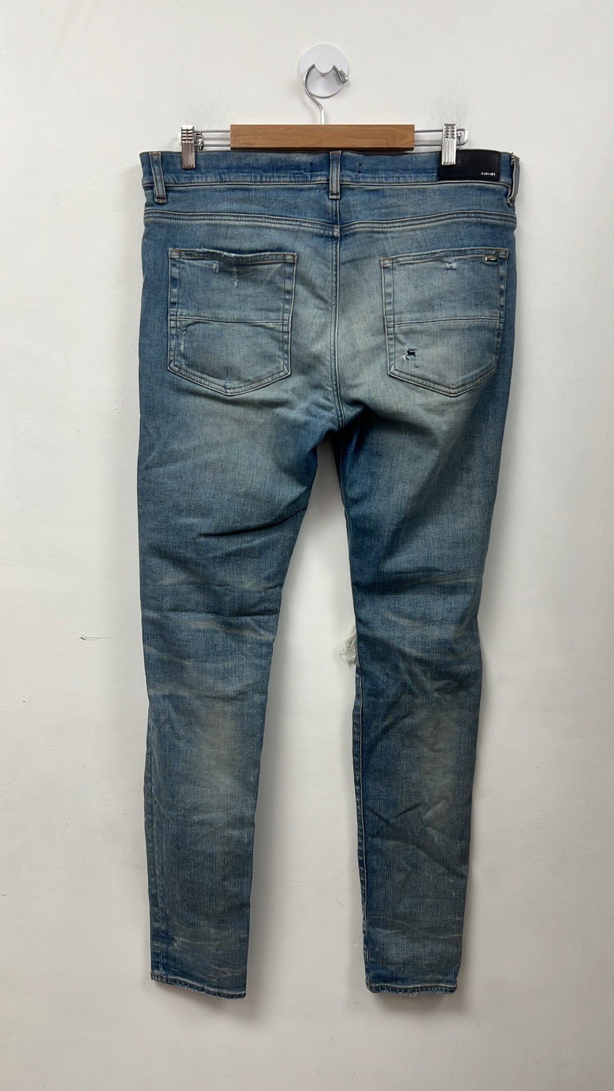 Amiri Jeans Light Wash Tie Dye Thrasher Patch Jeans